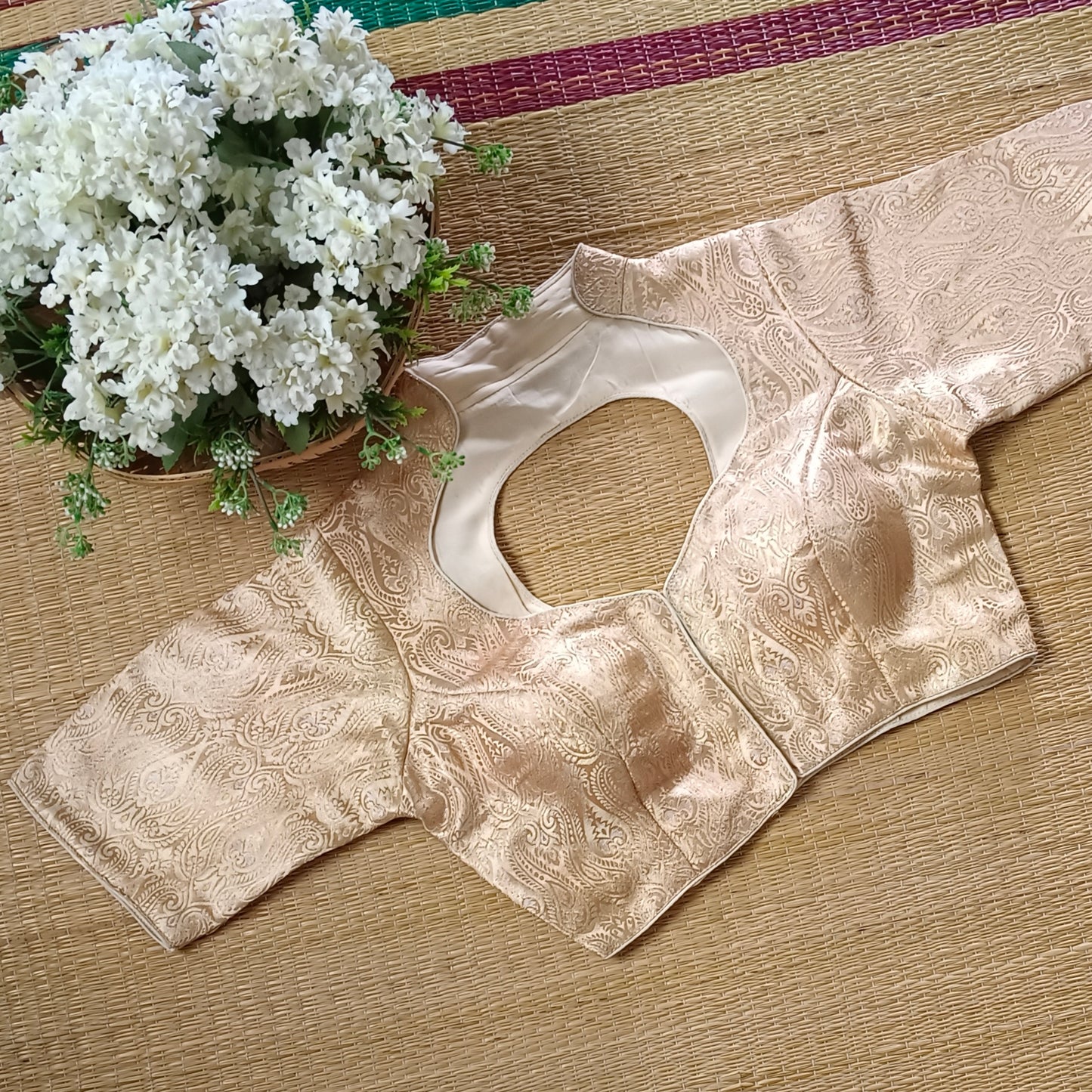 Light Golden High Neck Brocade Blouse