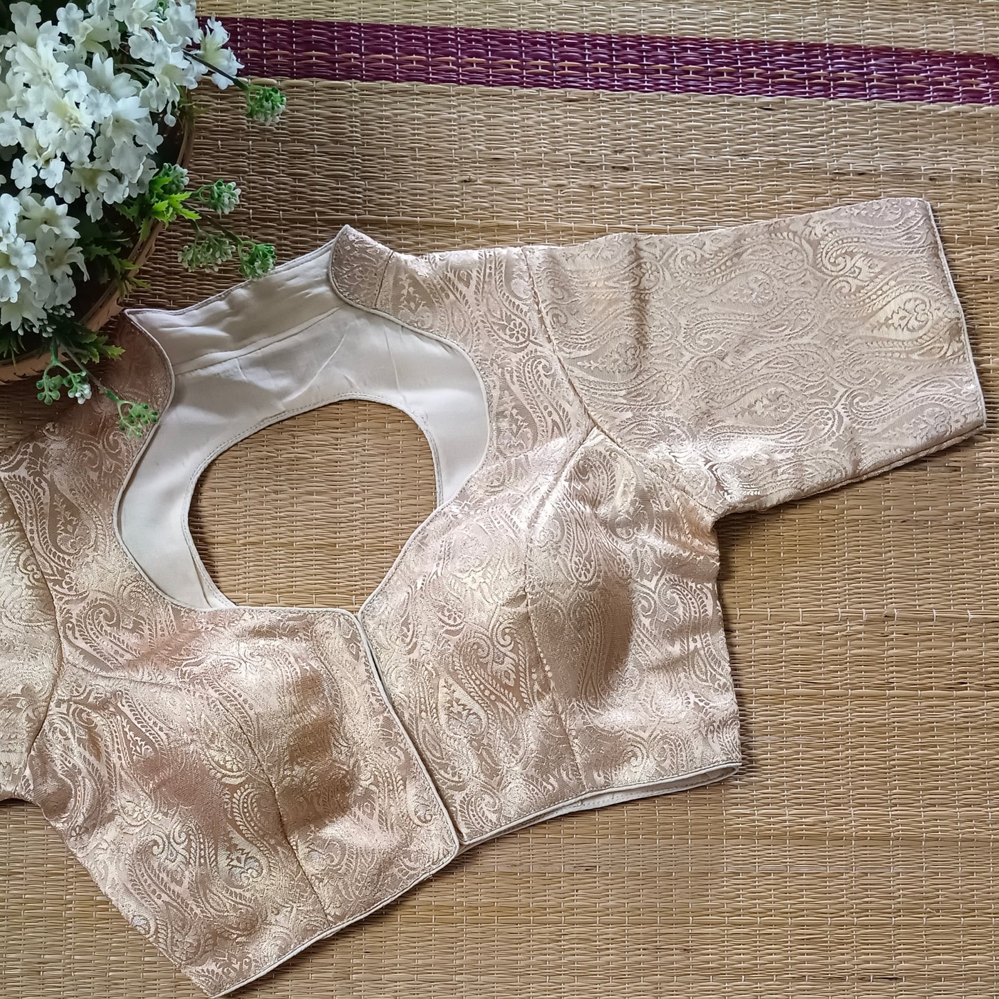 Light Golden High Neck Brocade Blouse