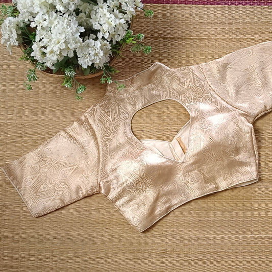 Light Golden High Neck Brocade Blouse