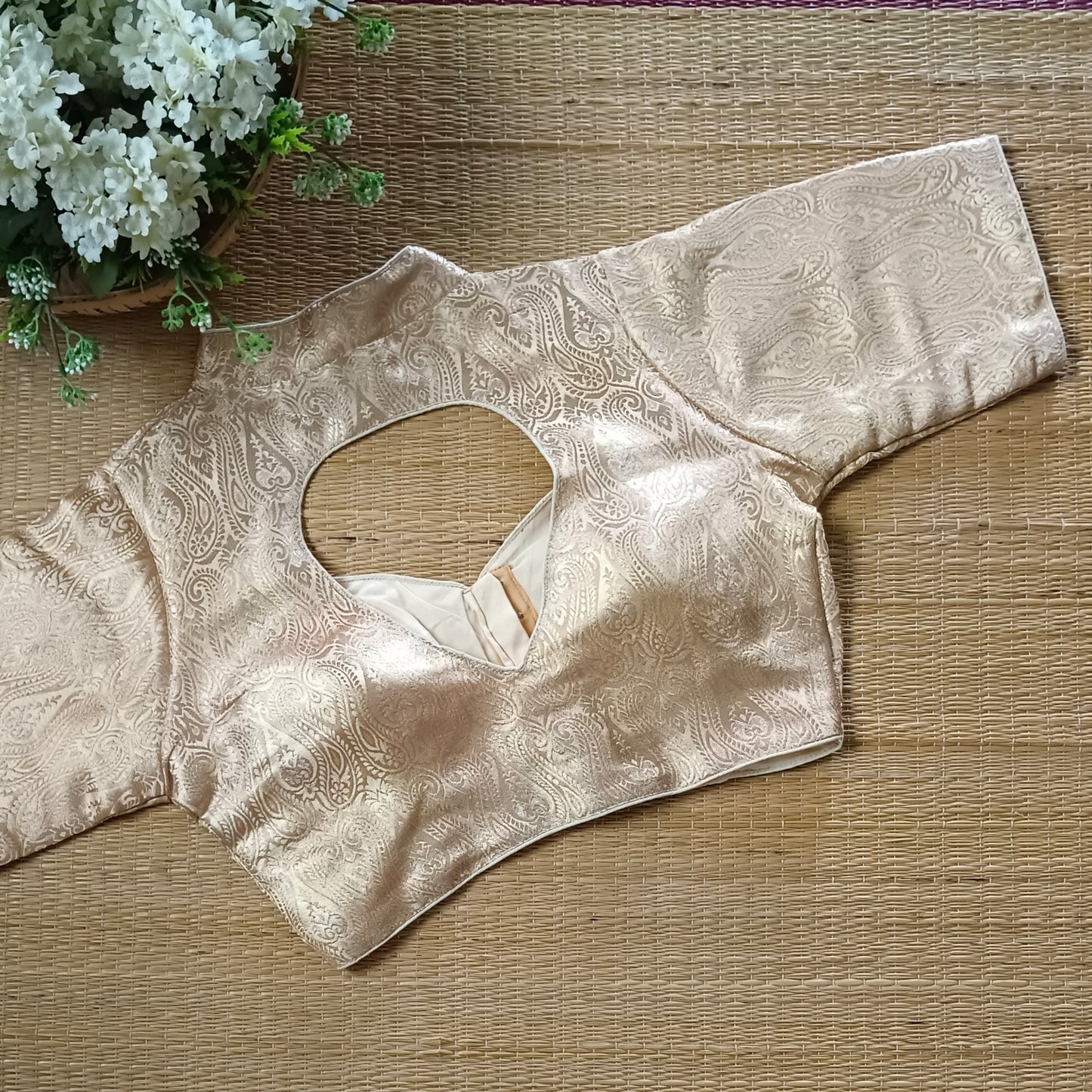 Light Golden High Neck Brocade Blouse