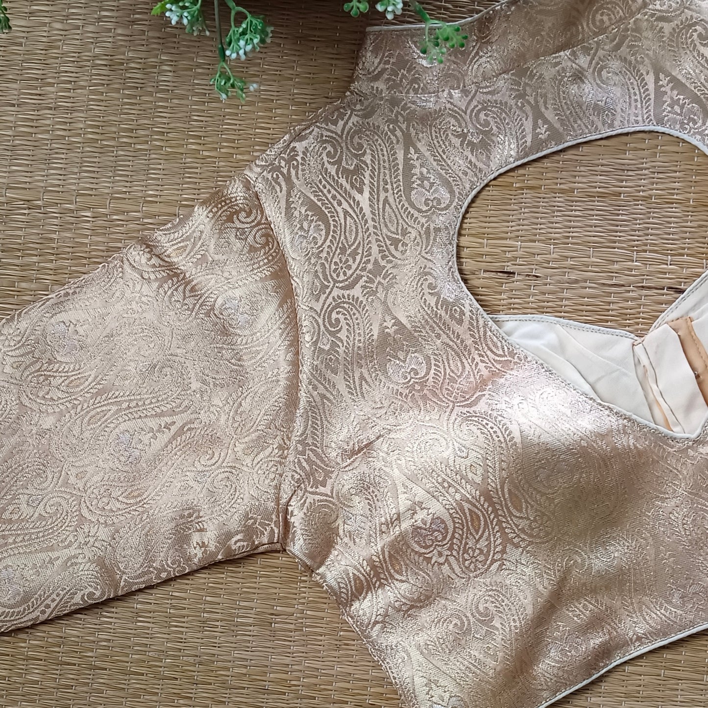 Light Golden High Neck Brocade Blouse