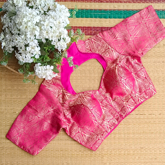 Rani Pink High Neck Brocade Blouse
