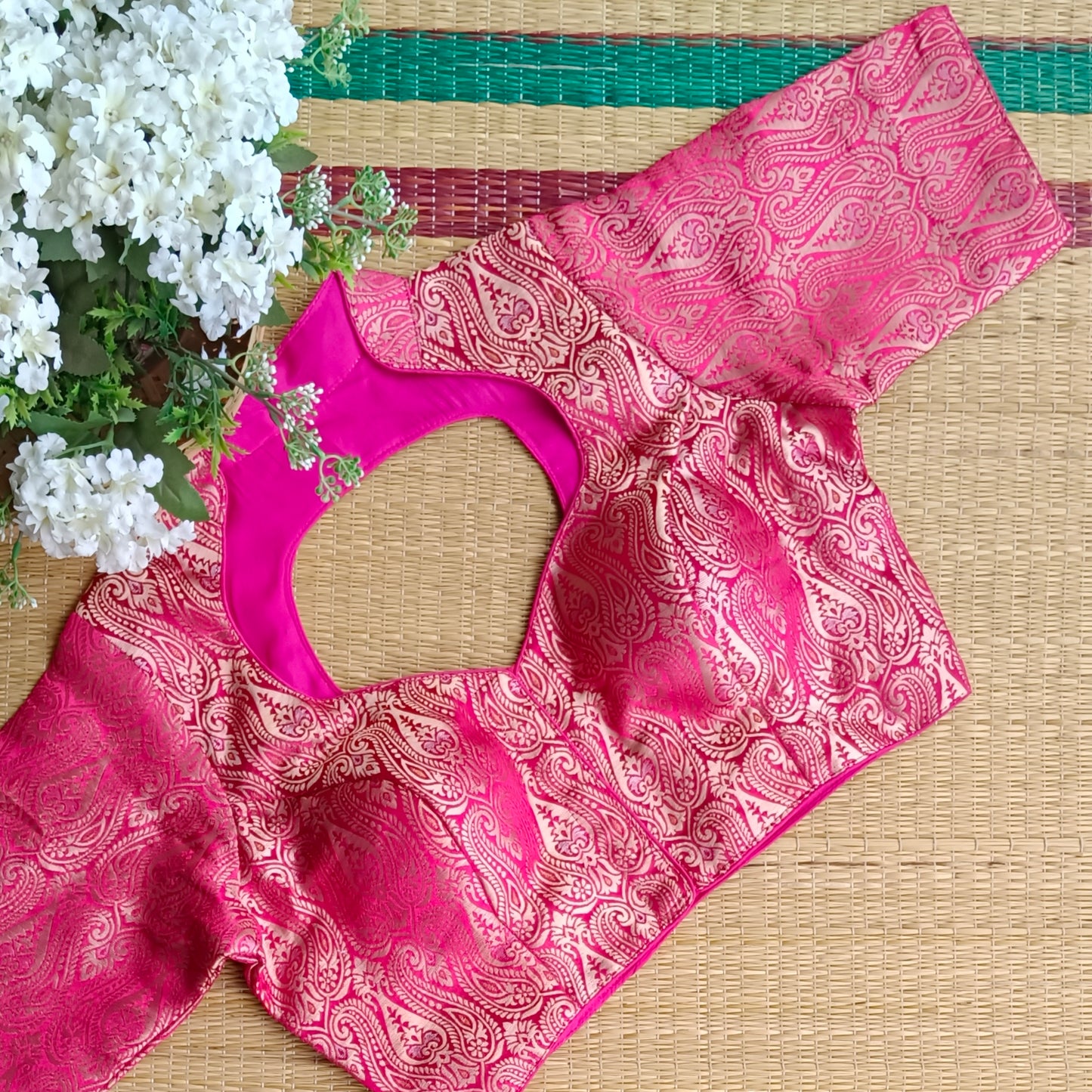 Rani Pink High Neck Brocade Blouse