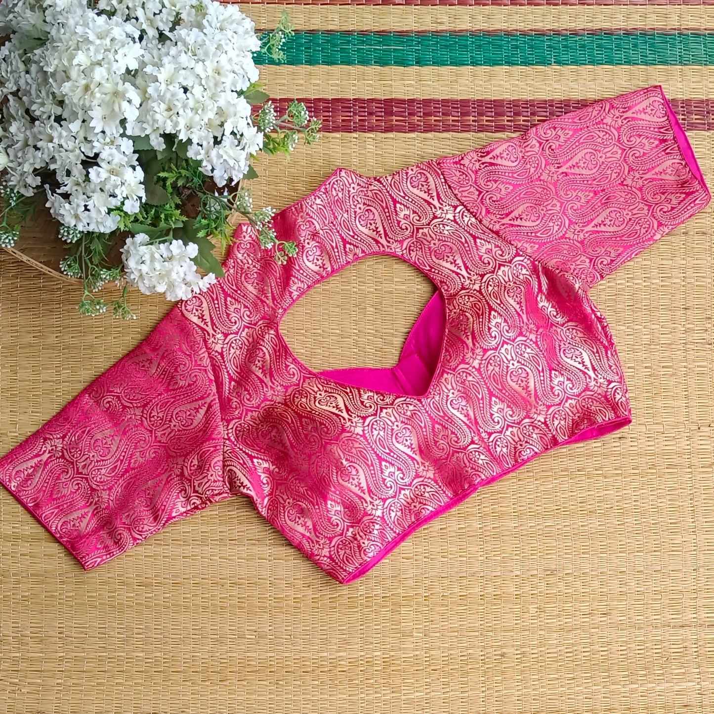 Rani Pink High Neck Brocade Blouse