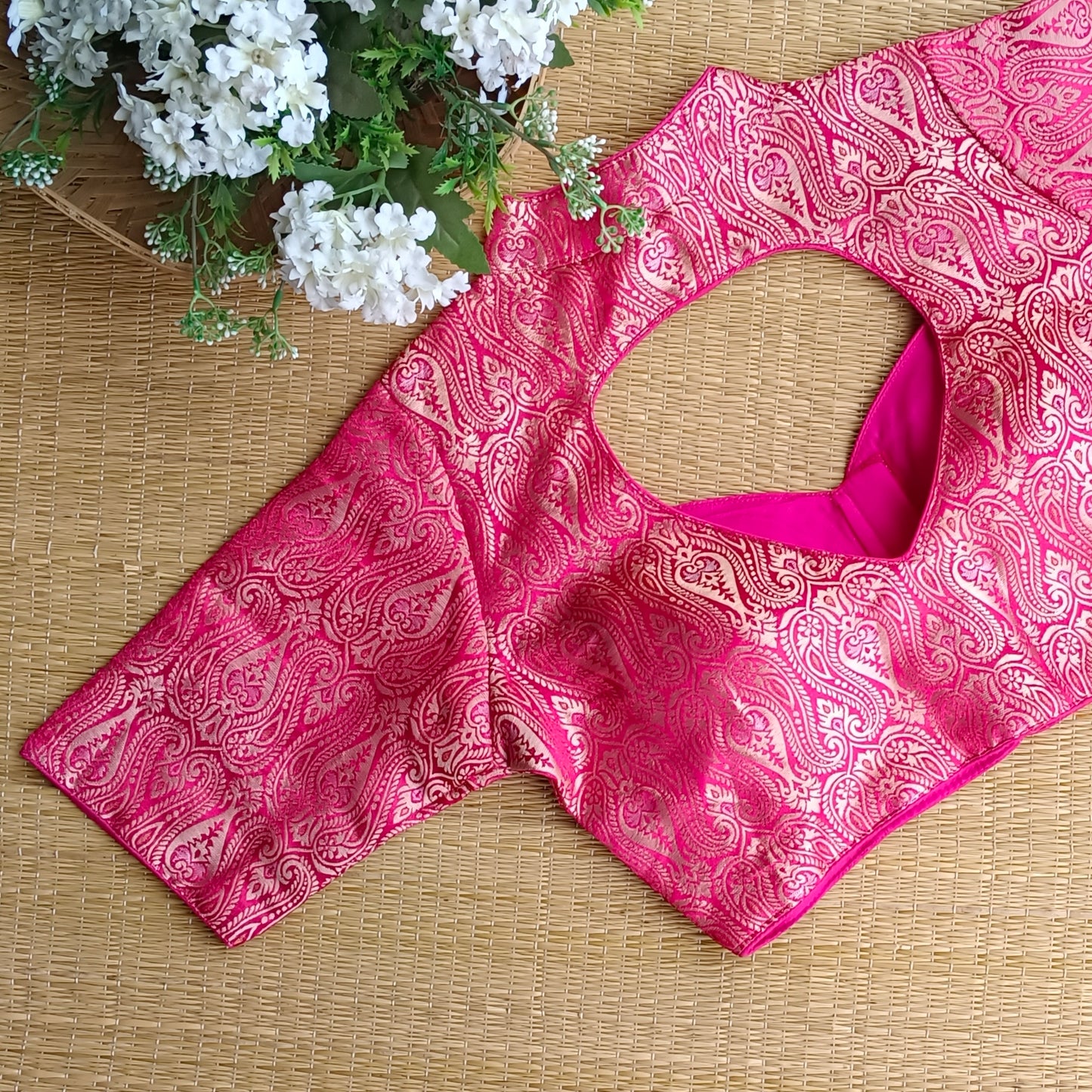 Rani Pink High Neck Brocade Blouse