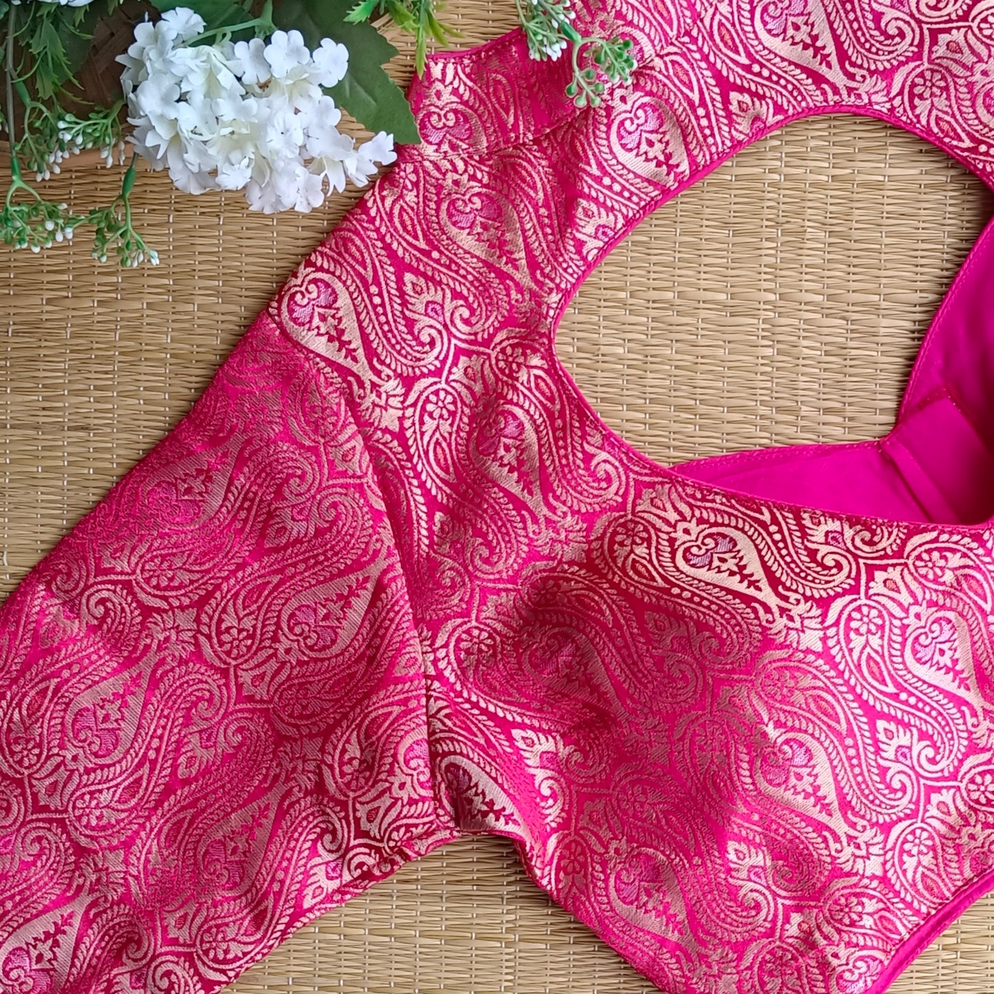 Rani Pink High Neck Brocade Blouse