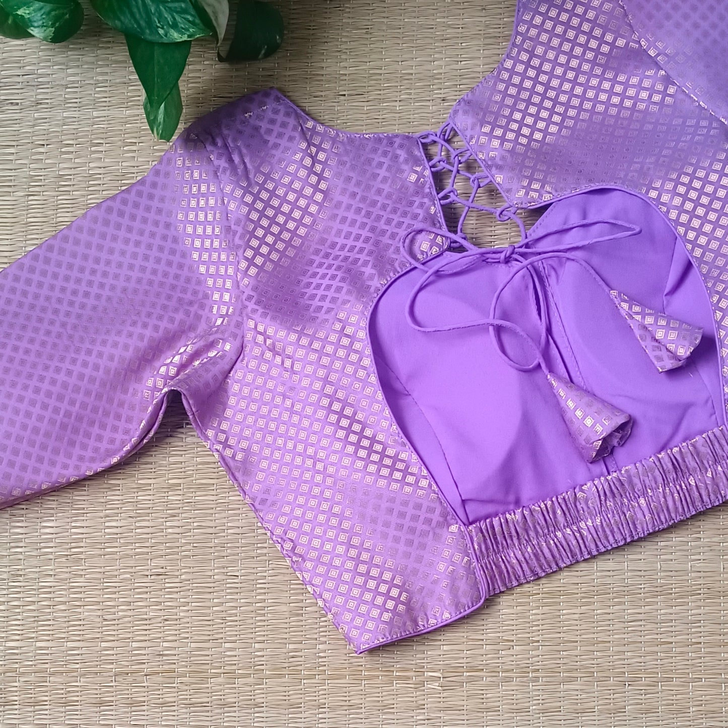 Lavender Back Elastic Brocade Blouse