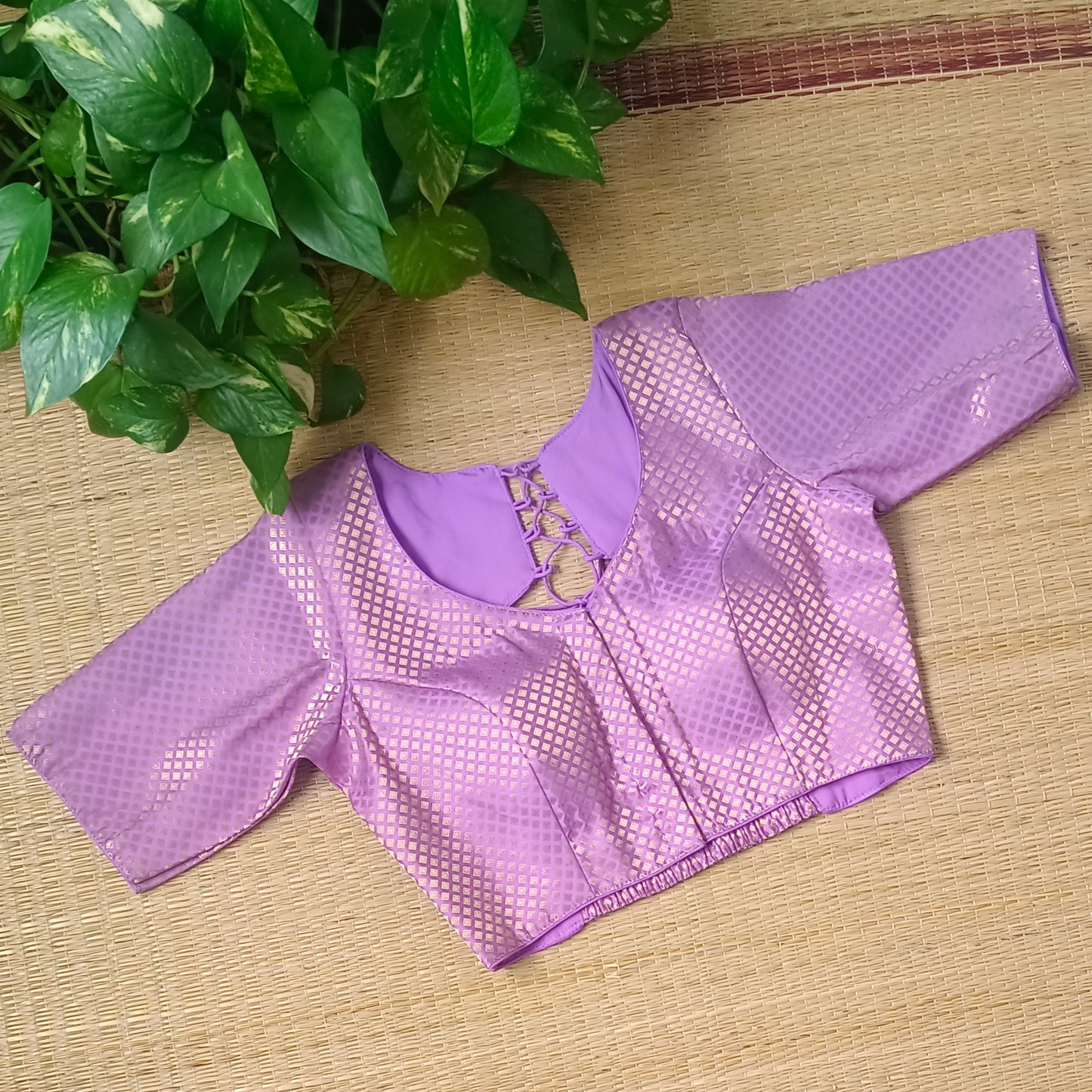 Lavender Back Elastic Brocade Blouse