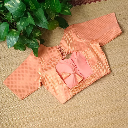 Pastel Orange Back Elastic Brocade Blouse