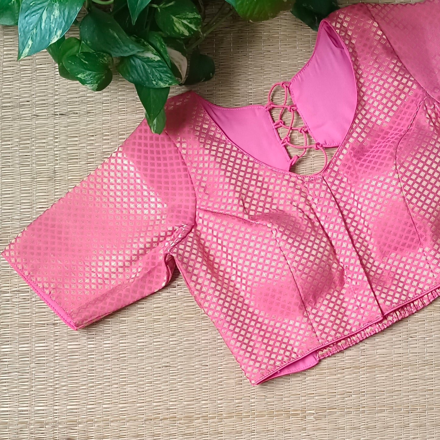 Peach Back Elastic Brocade Blouse