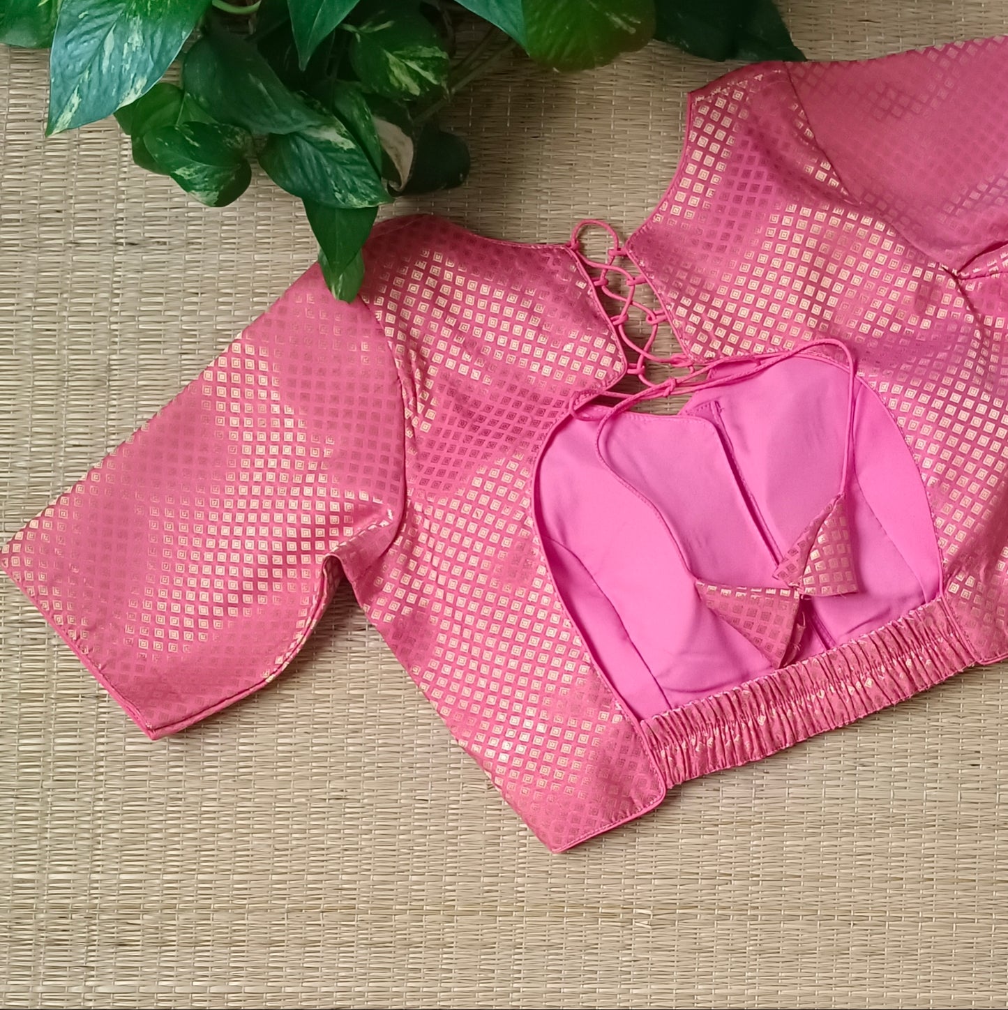 Peach Back Elastic Brocade Blouse