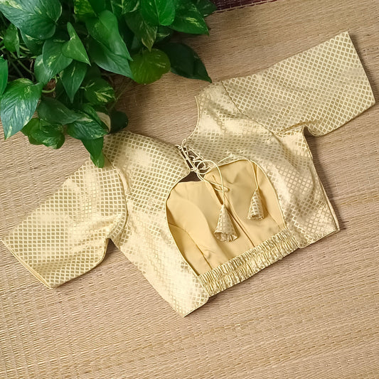 Pastel Yellow Elastic Brocade Blouse