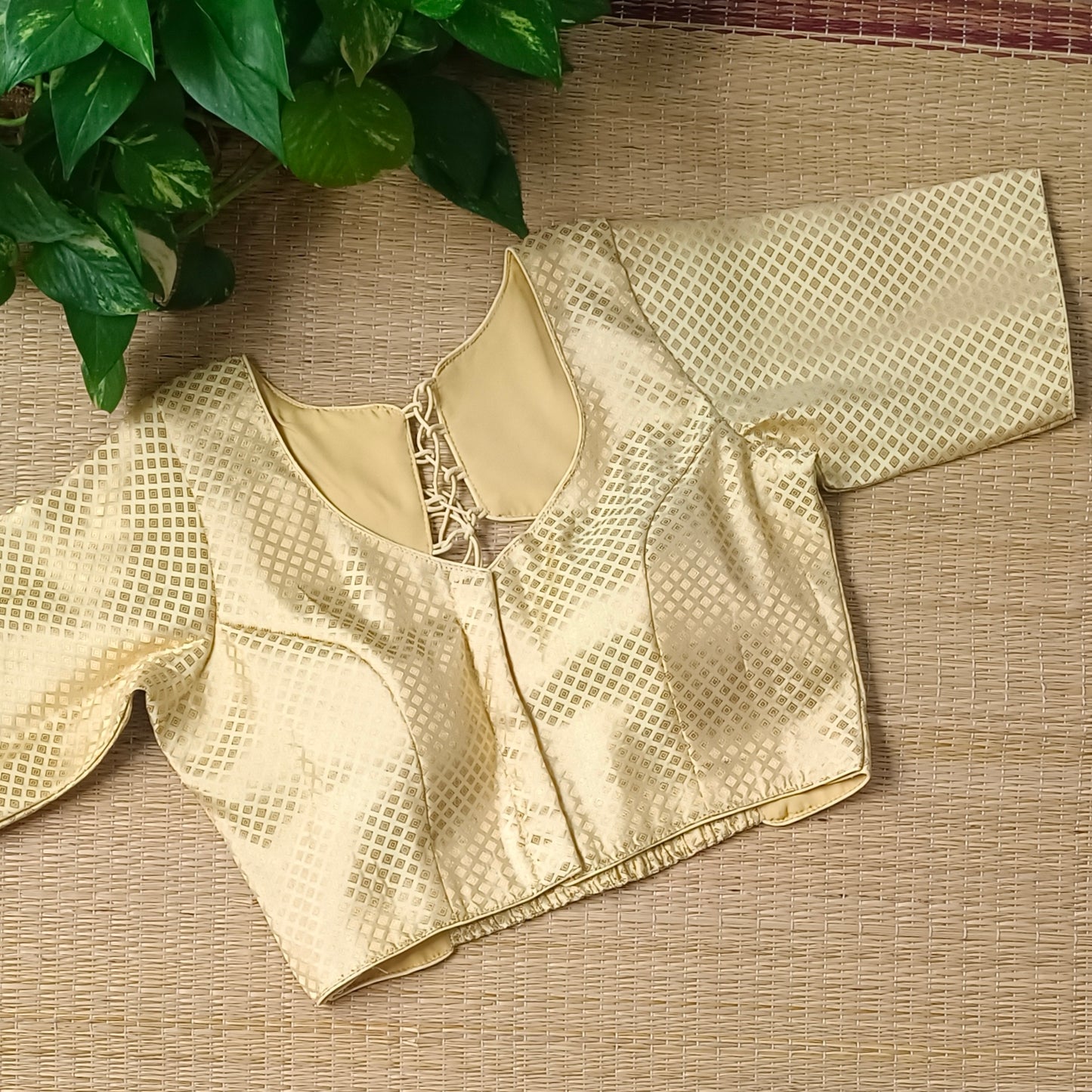 Pastel Yellow Elastic Brocade Blouse