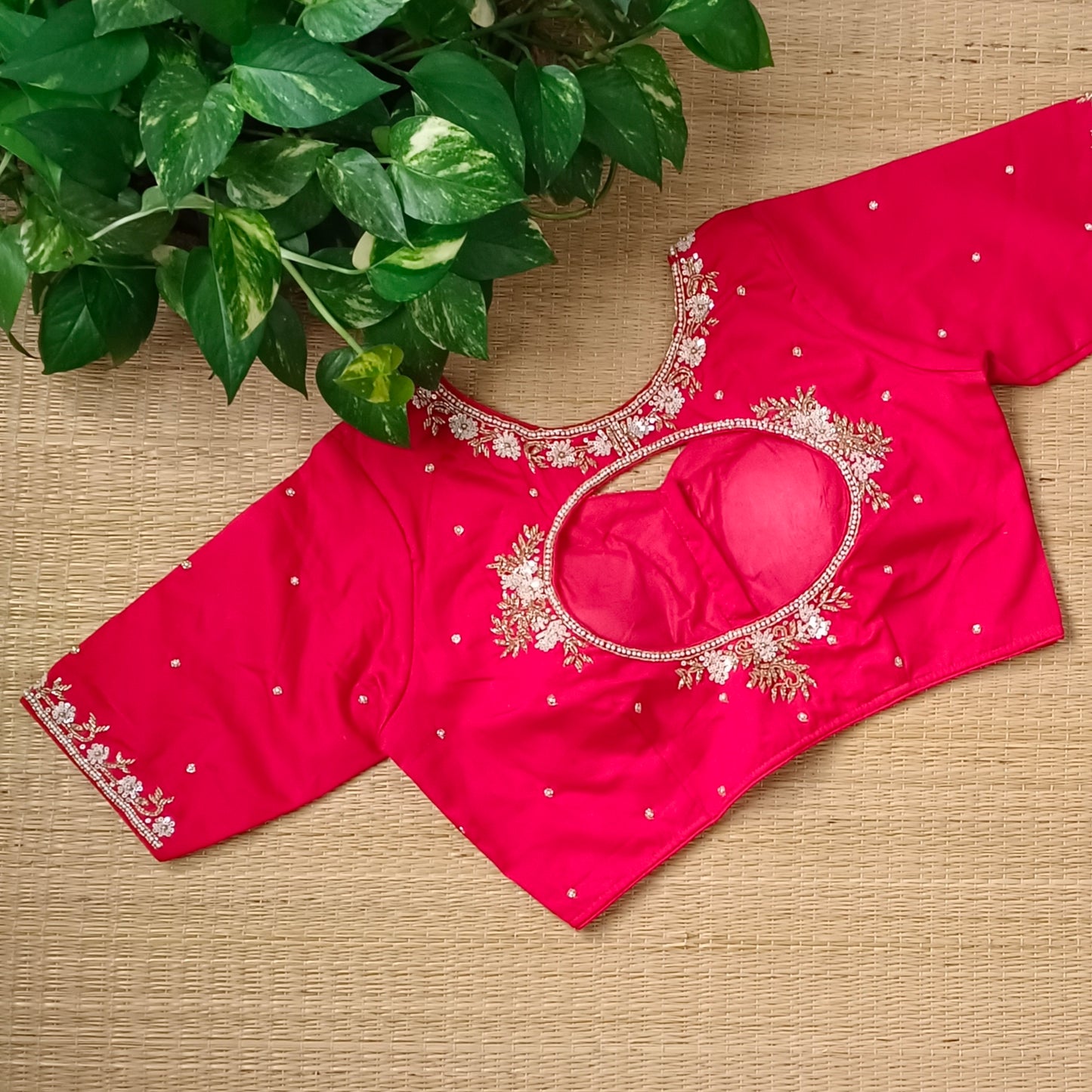 Red handwork silk blouse