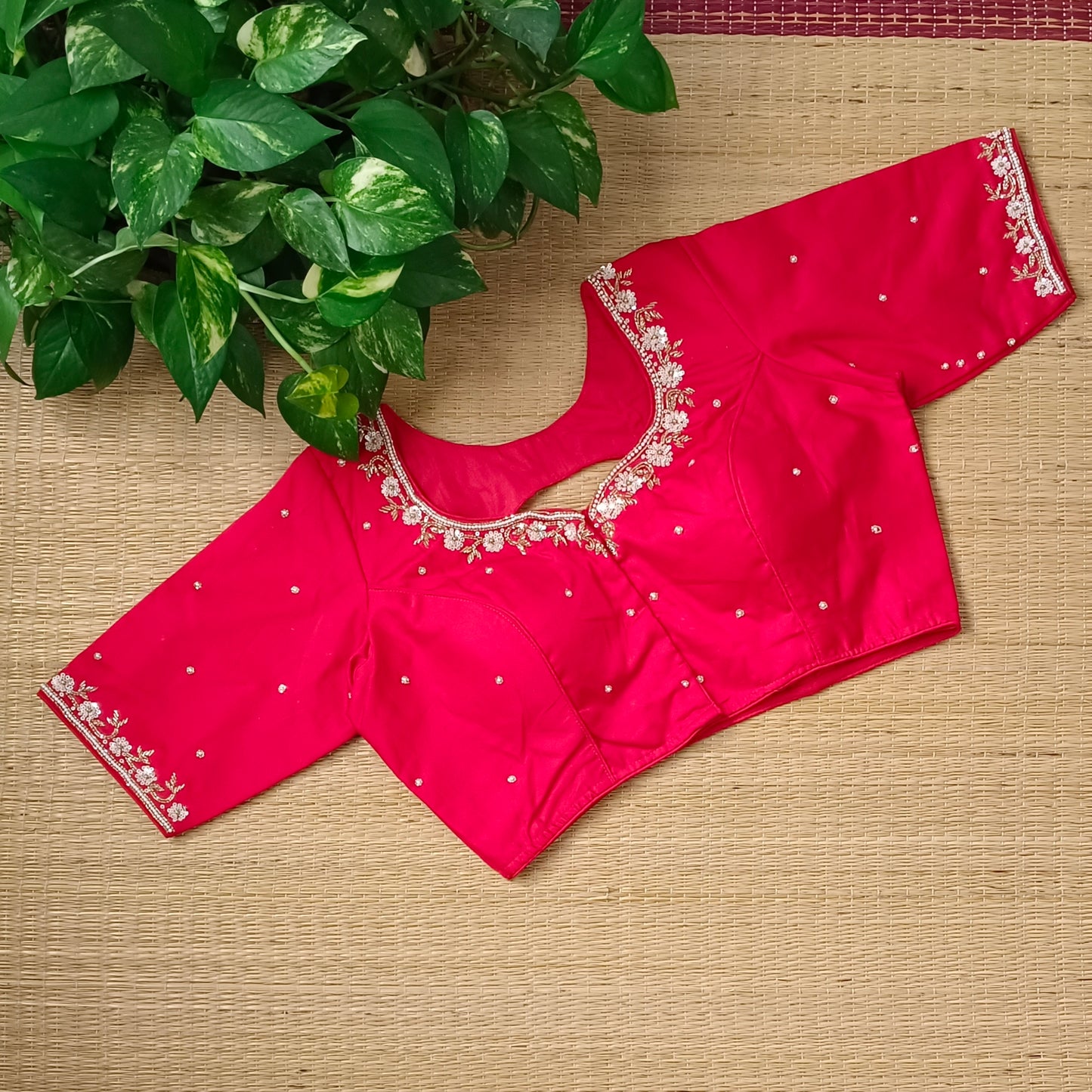 Red handwork silk blouse