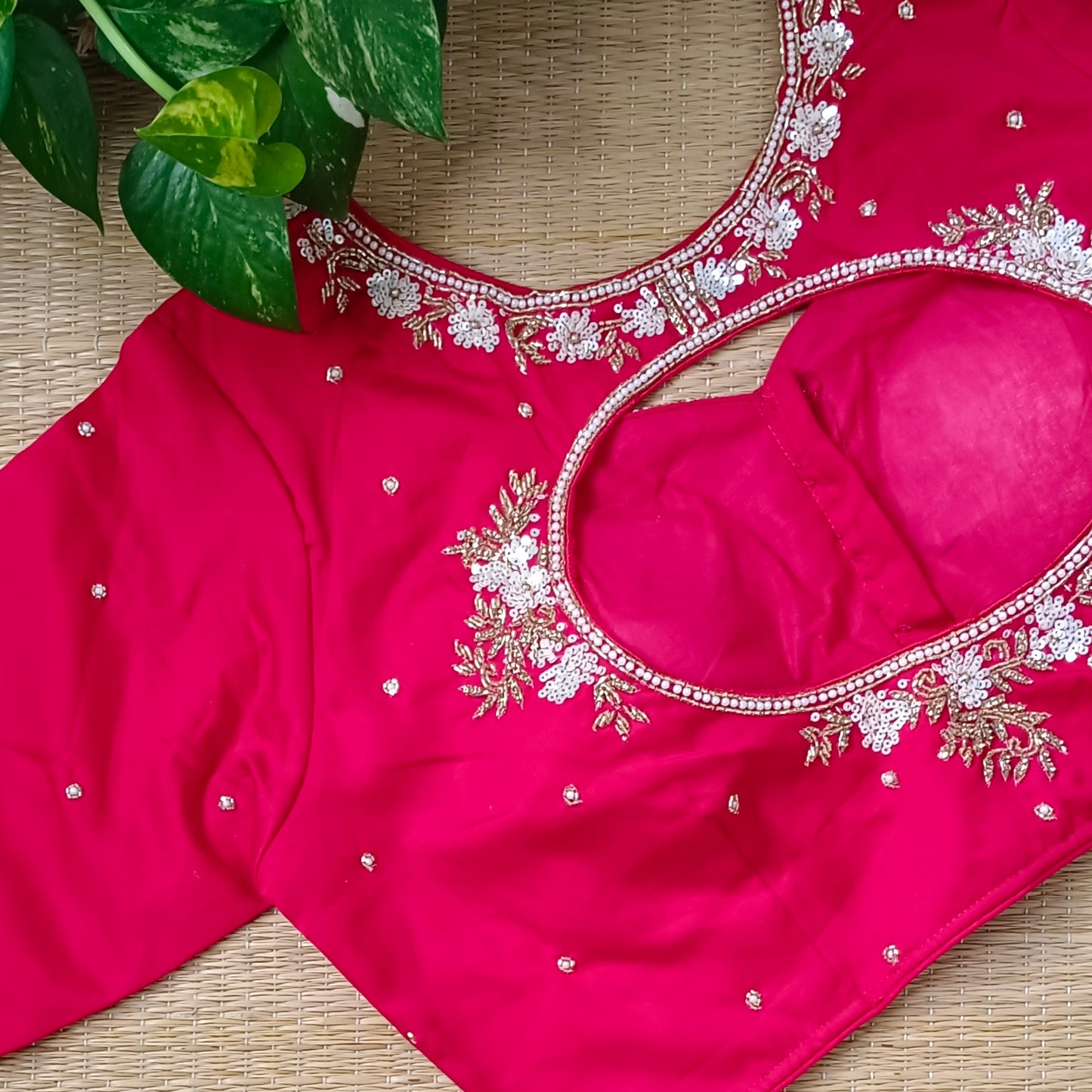 Red handwork silk blouse