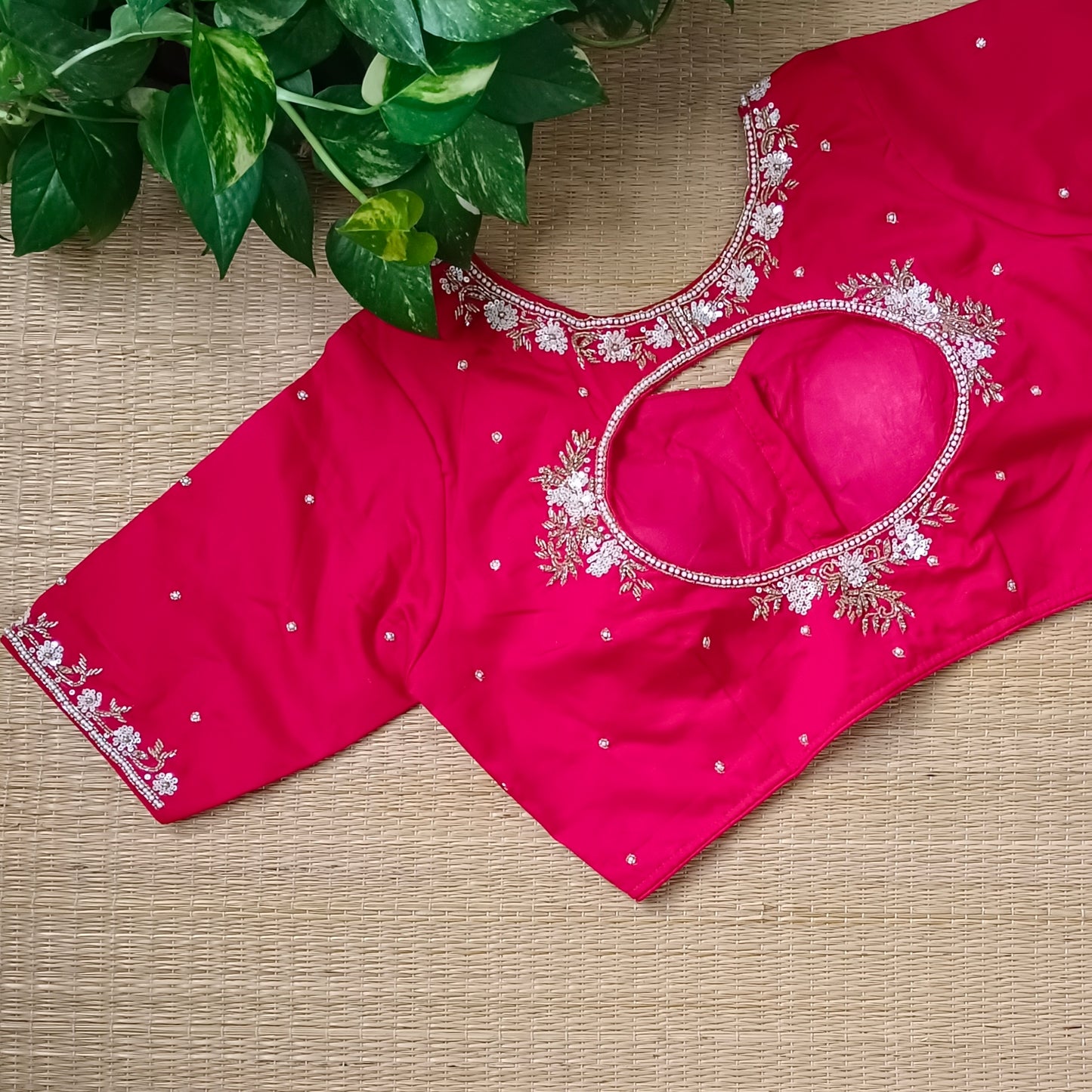 Red handwork silk blouse