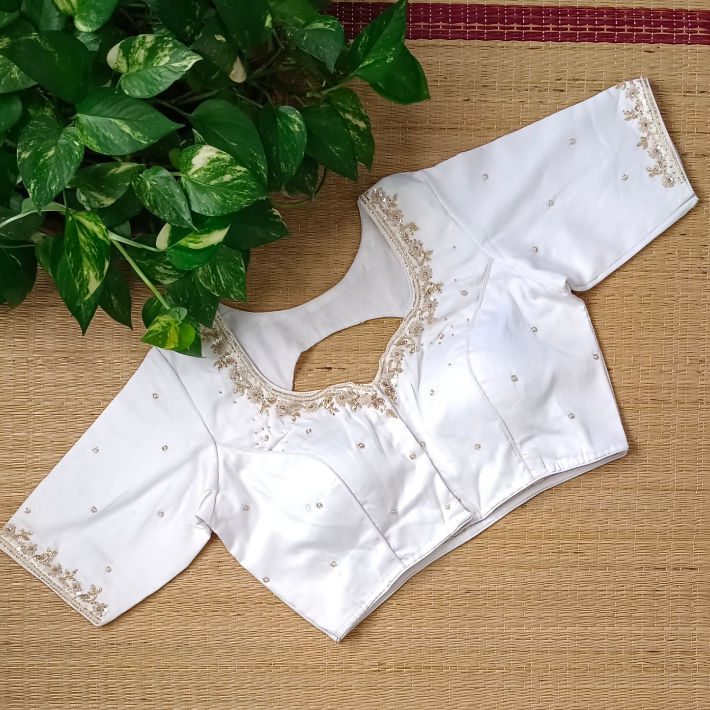 White handwork silk blouse