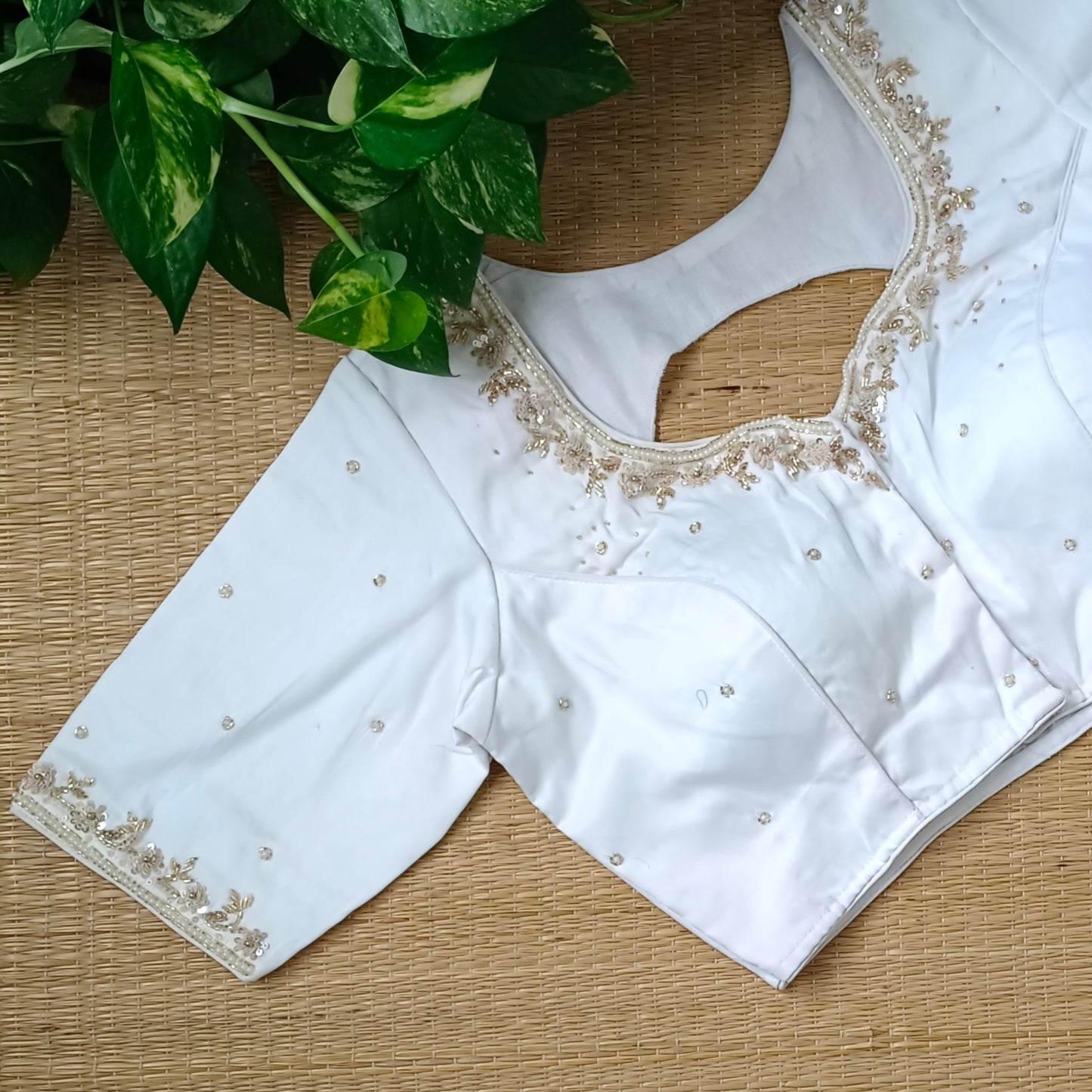 White handwork silk blouse