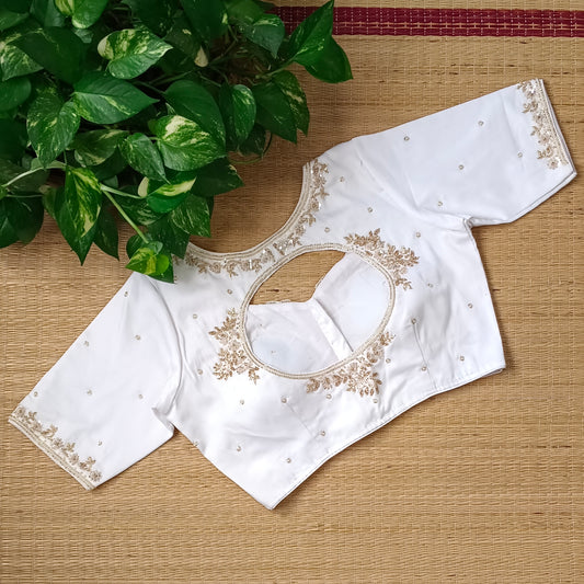 White handwork silk blouse