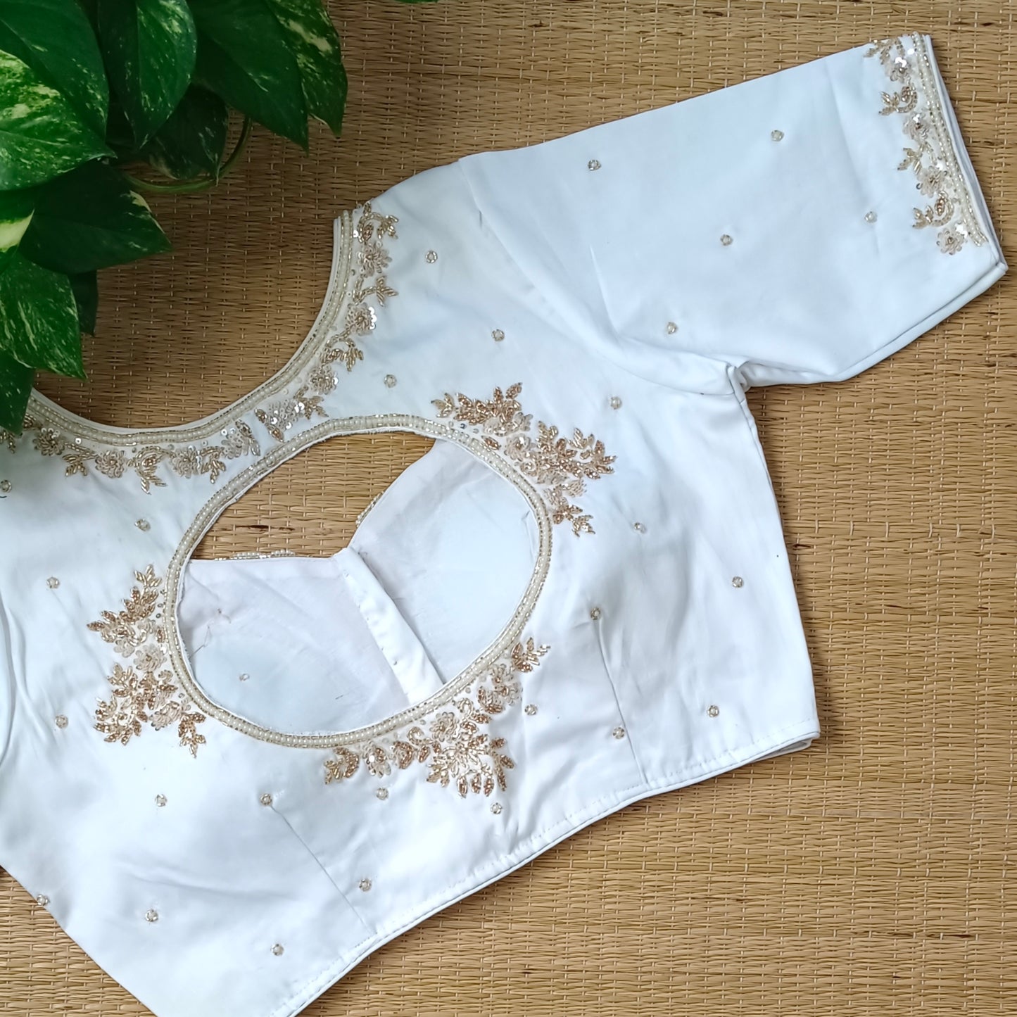 White handwork silk blouse
