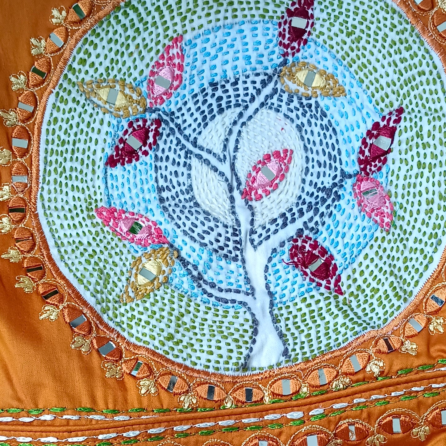 Mustard Yellow mirror & katha work blouse