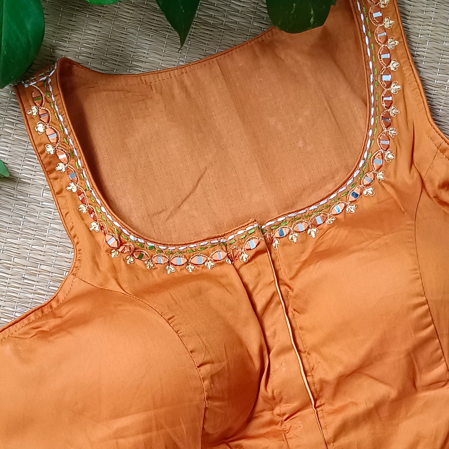 Mustard Yellow mirror & katha work blouse