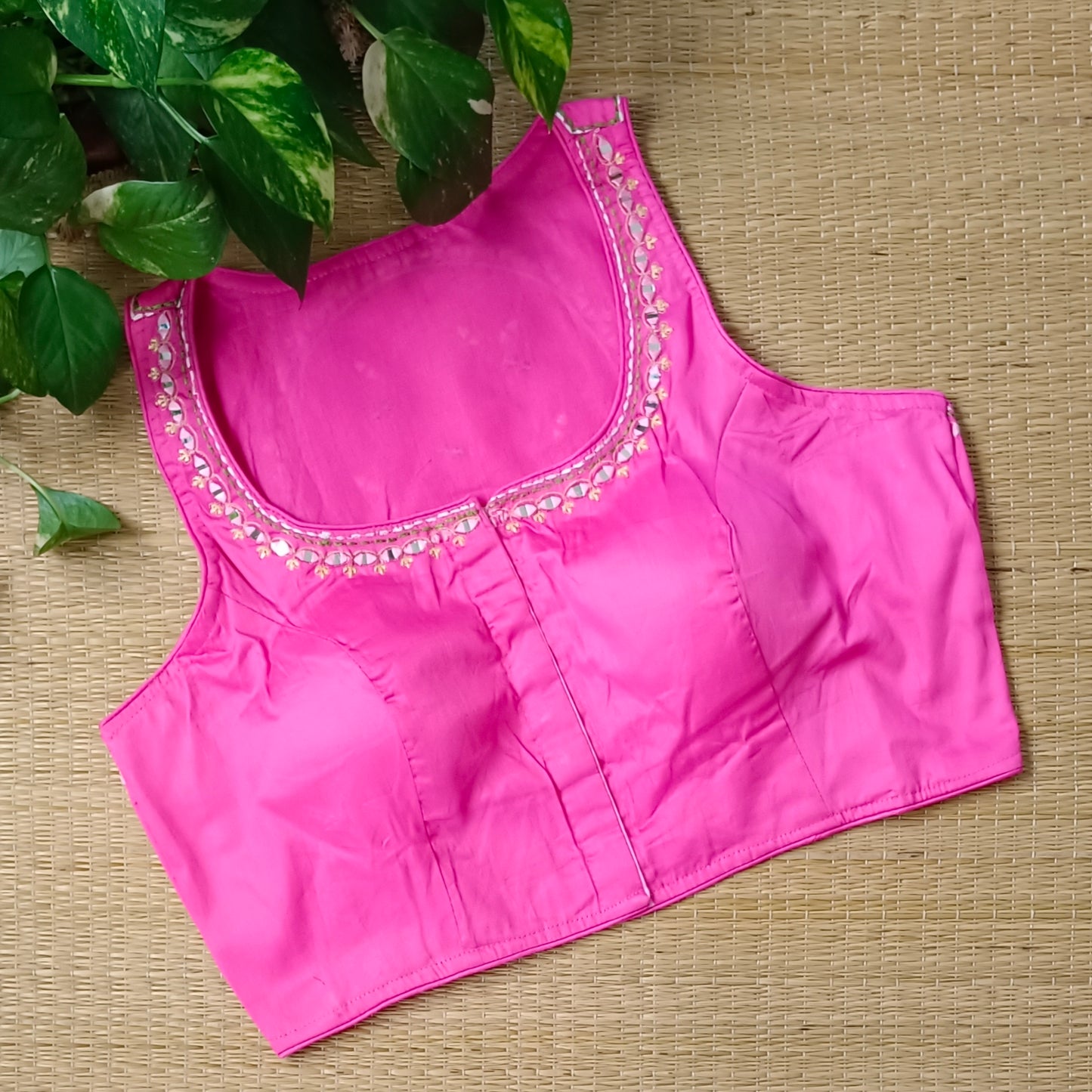 Pink mirror & katha work blouse