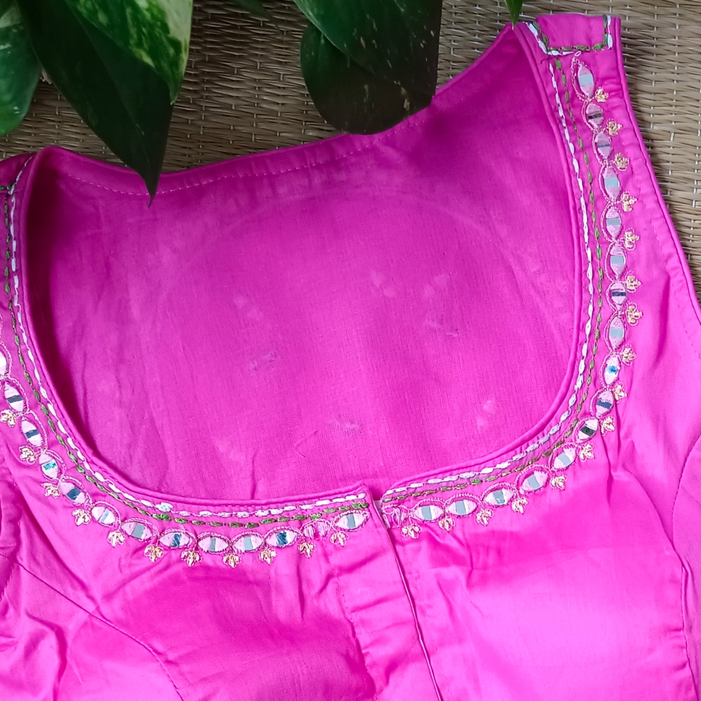 Pink mirror & katha work blouse