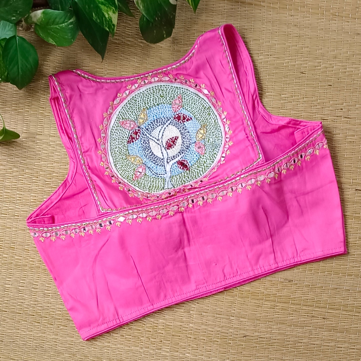 Pink mirror & katha work blouse