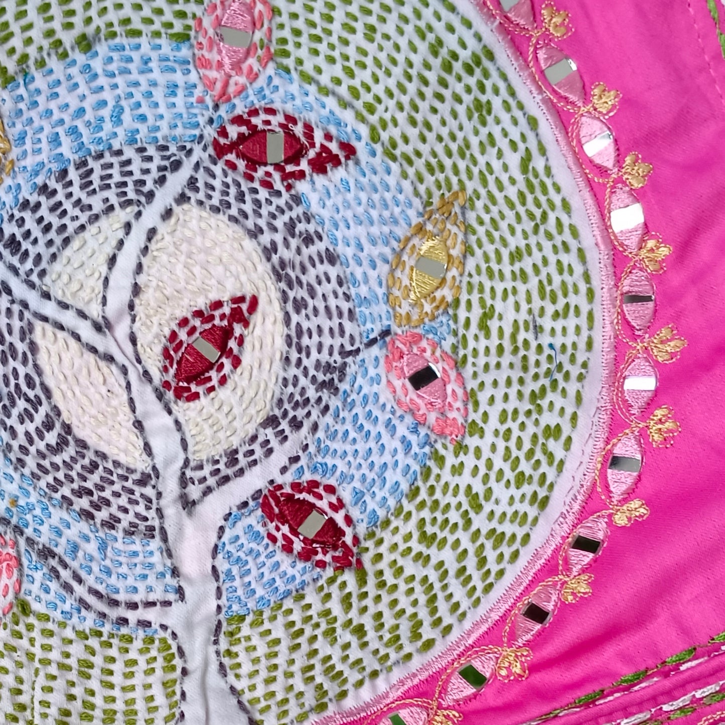 Pink mirror & katha work blouse