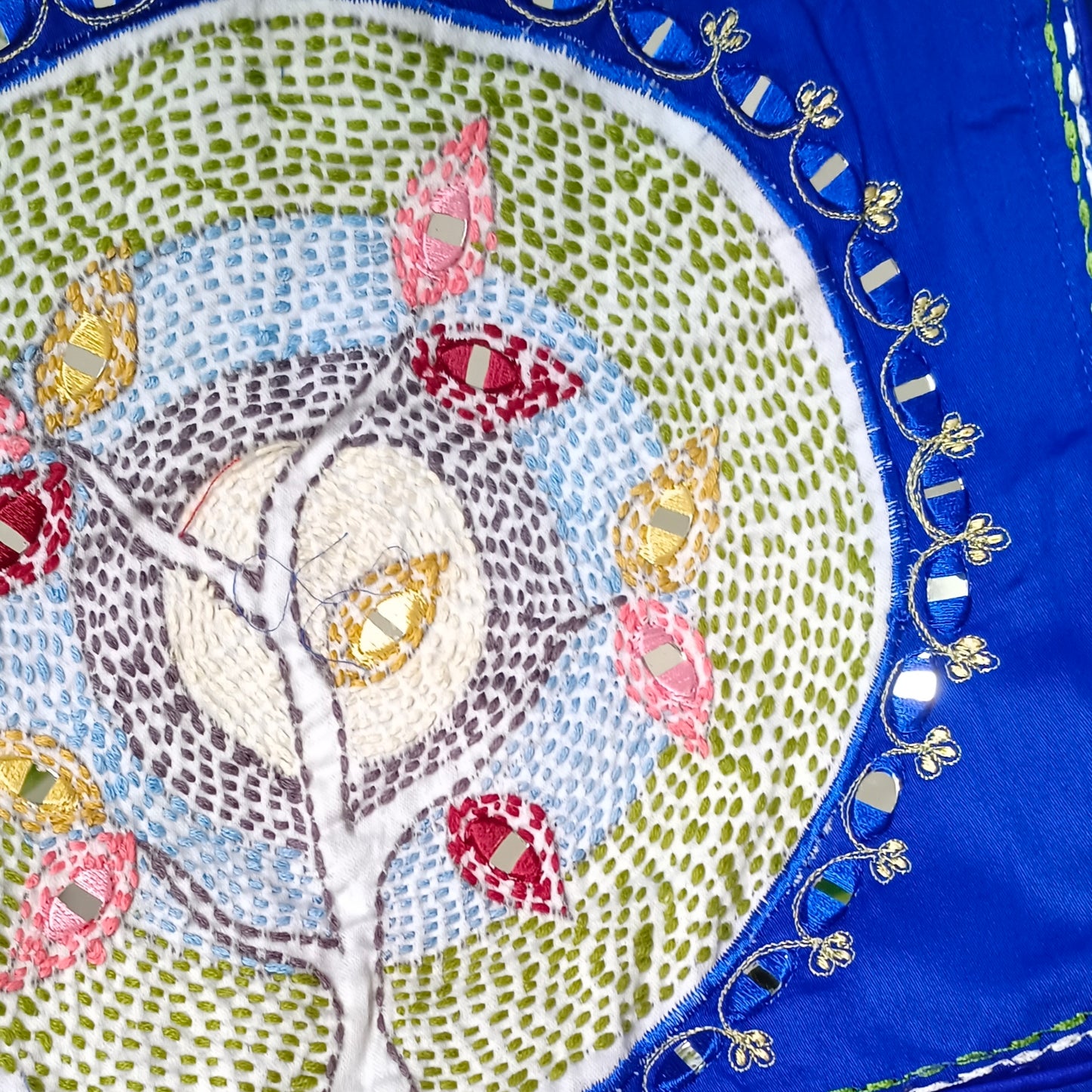 Royal blue mirror & katha work blouse