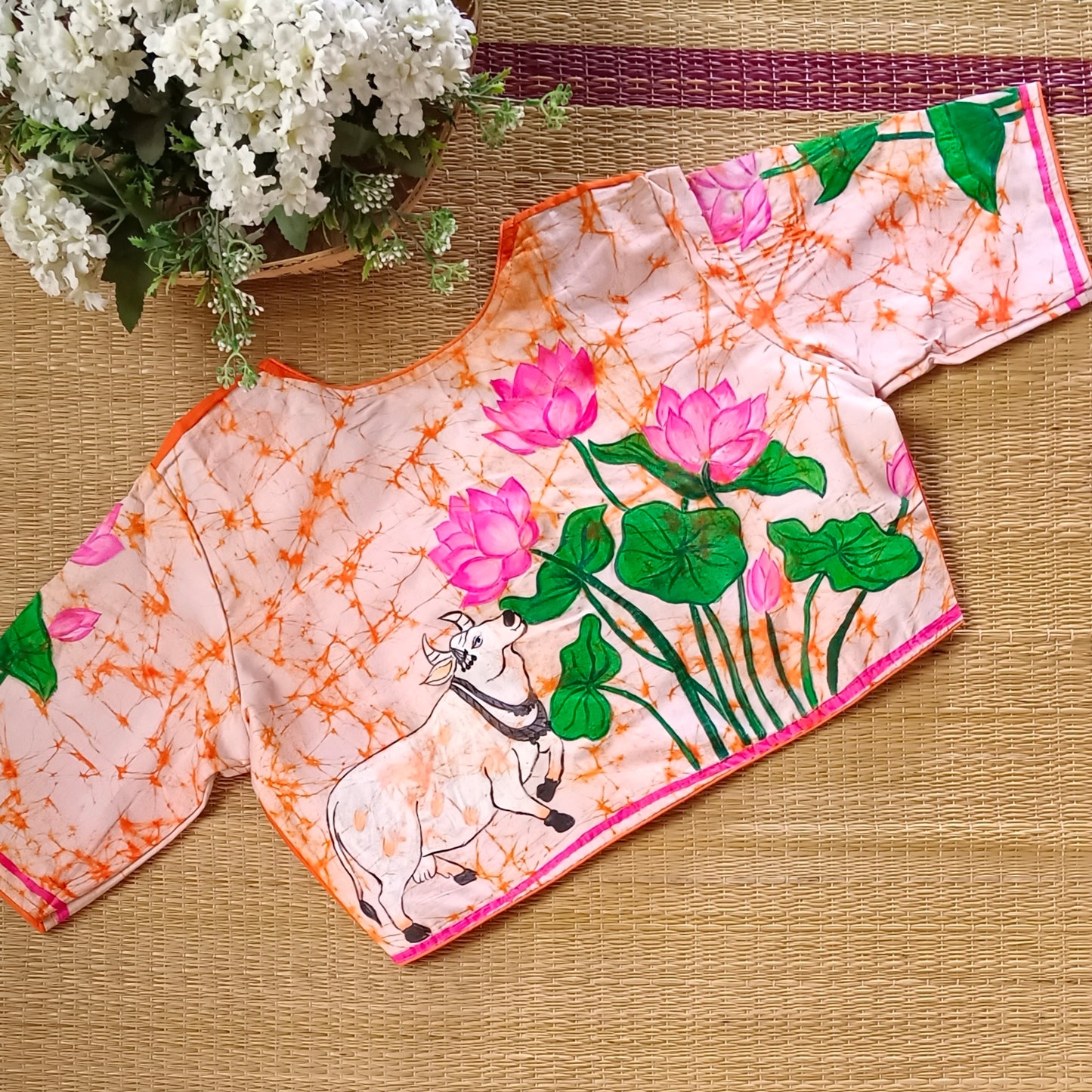 Batik Orange hand painted blouse