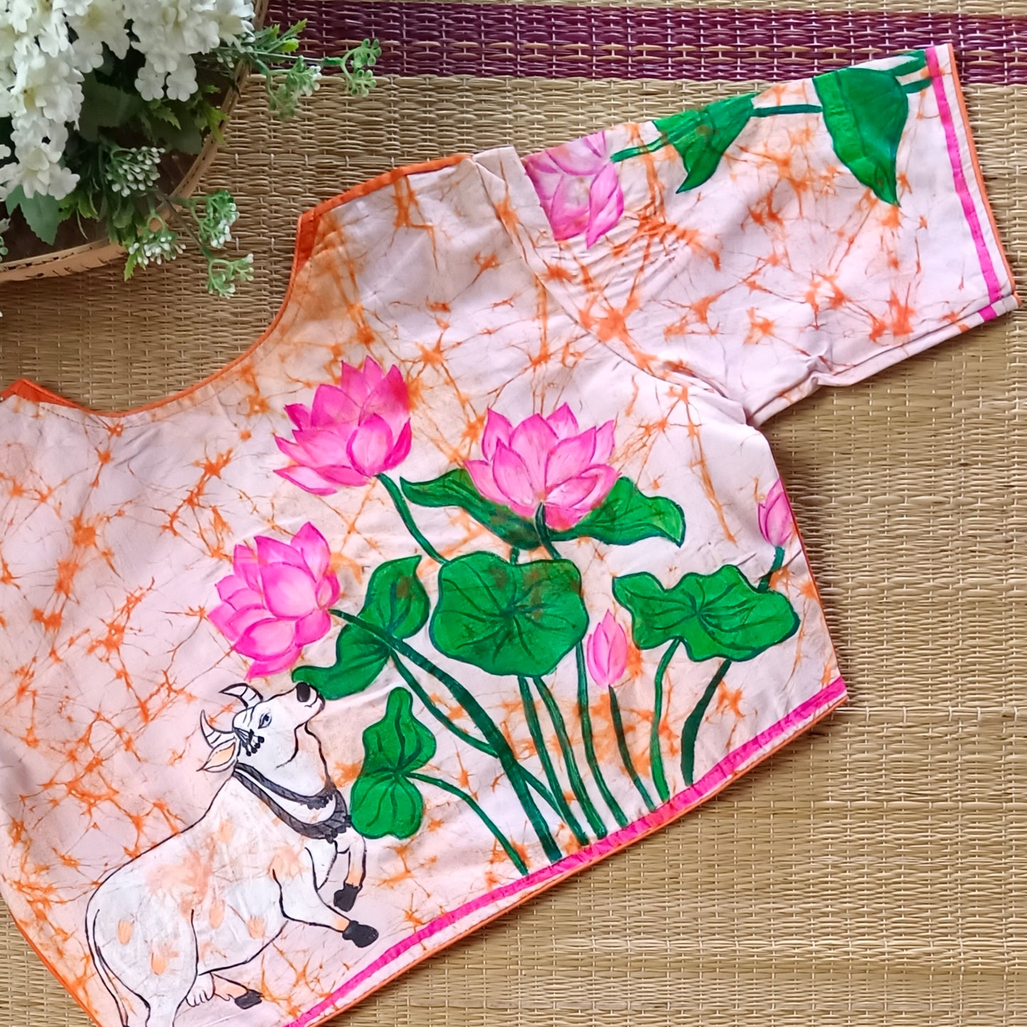 Batik Orange hand painted blouse