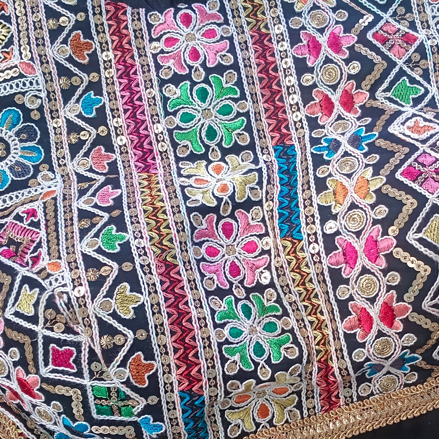 Black Multicolor Embroidery High Neck Blouse