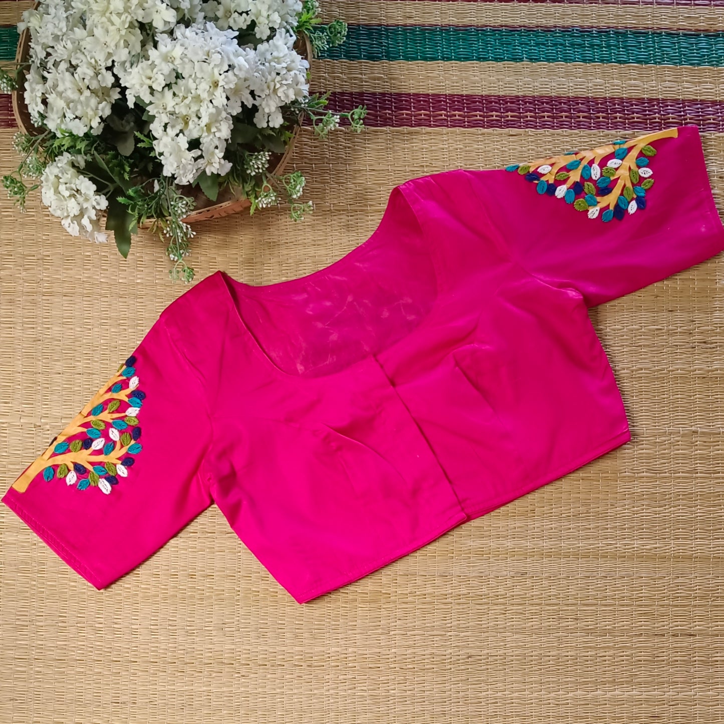 Rani pink hand painted & hand embroidery blouse