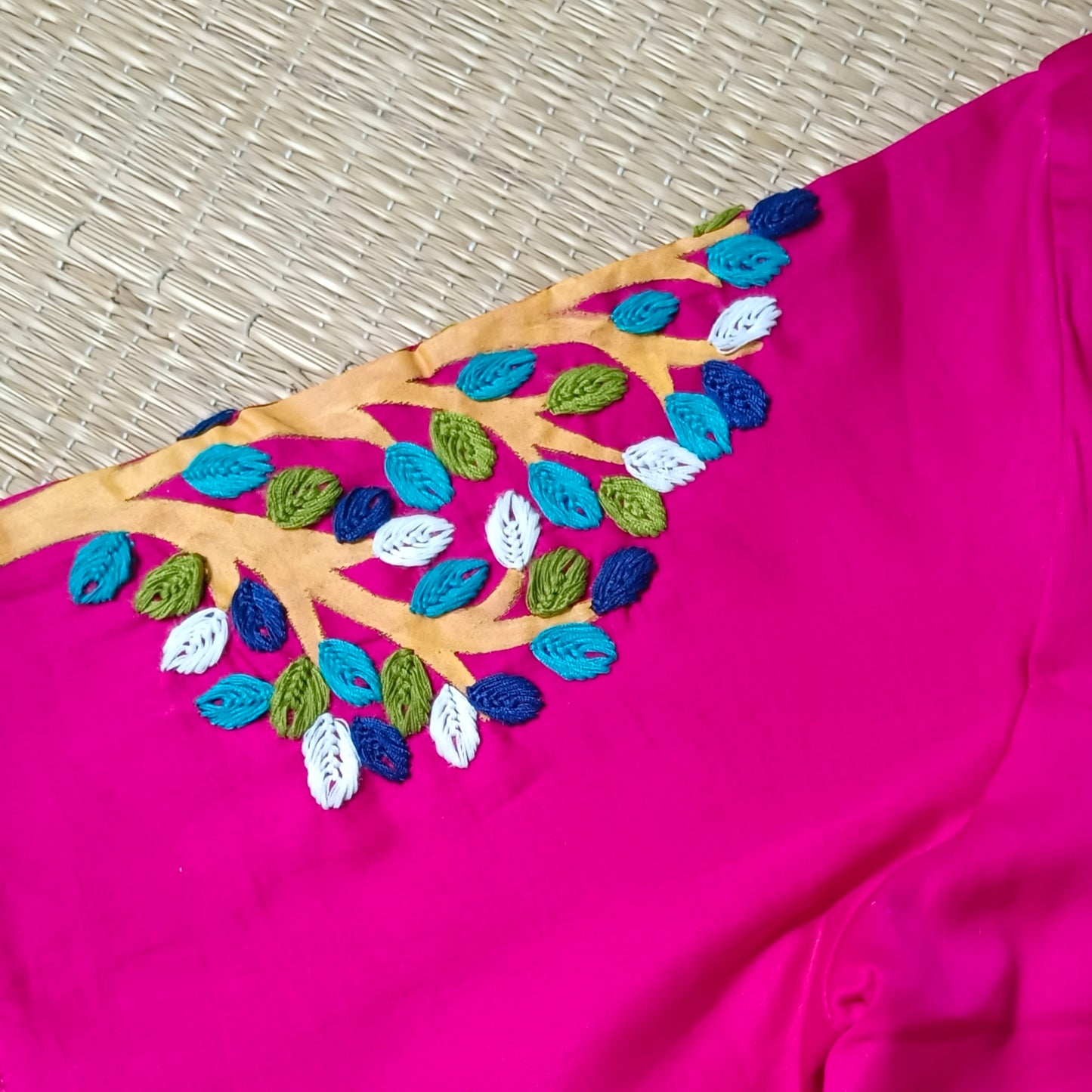 Rani pink hand painted & hand embroidery blouse