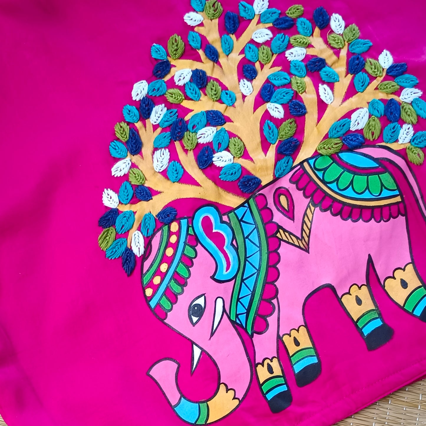 Rani pink hand painted & hand embroidery blouse