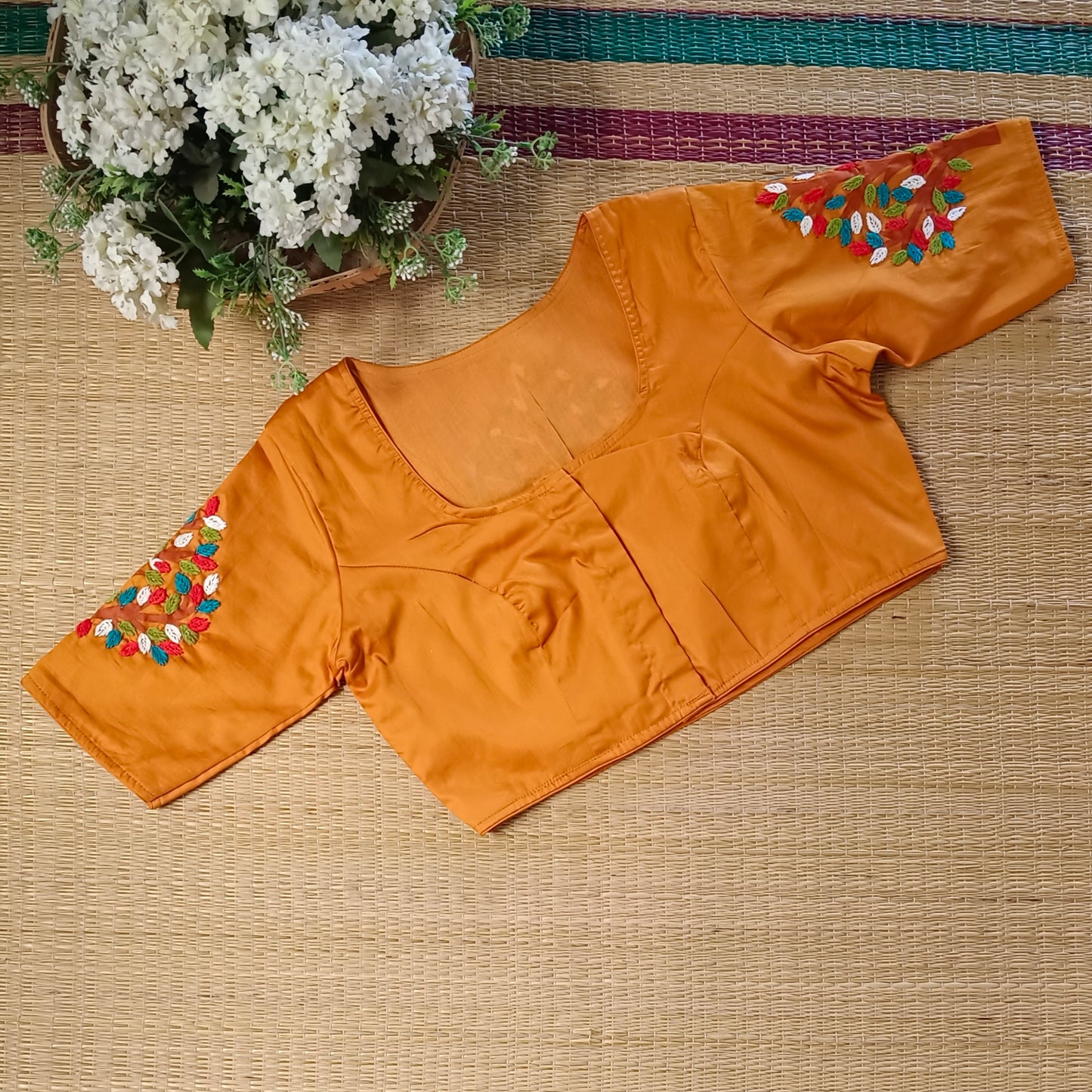 Mustard yellow hand painted & hand embroidery blouse