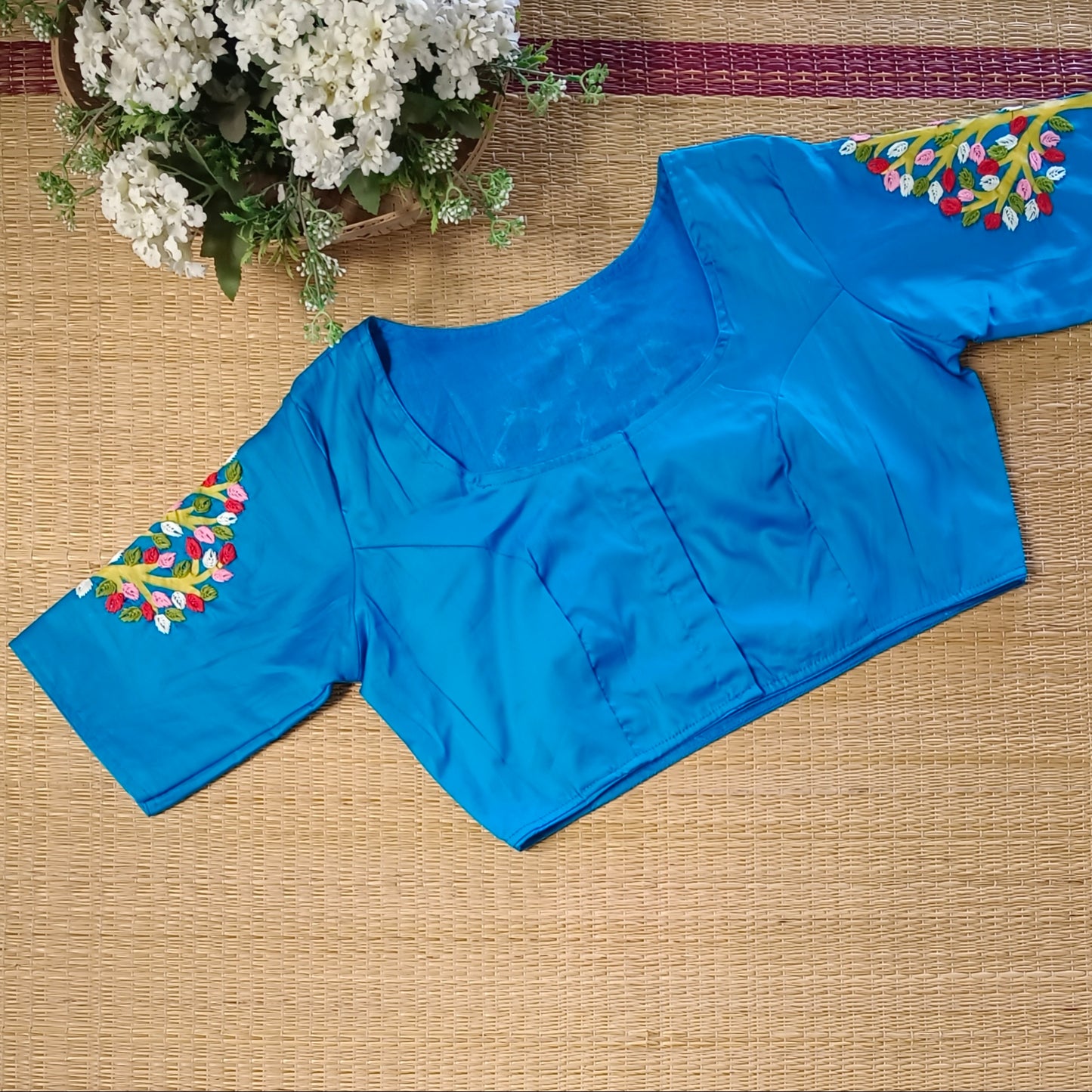 Blue hand painted & hand embroidery blouse