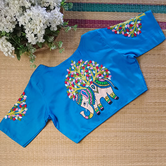 Blue hand painted & hand embroidery blouse