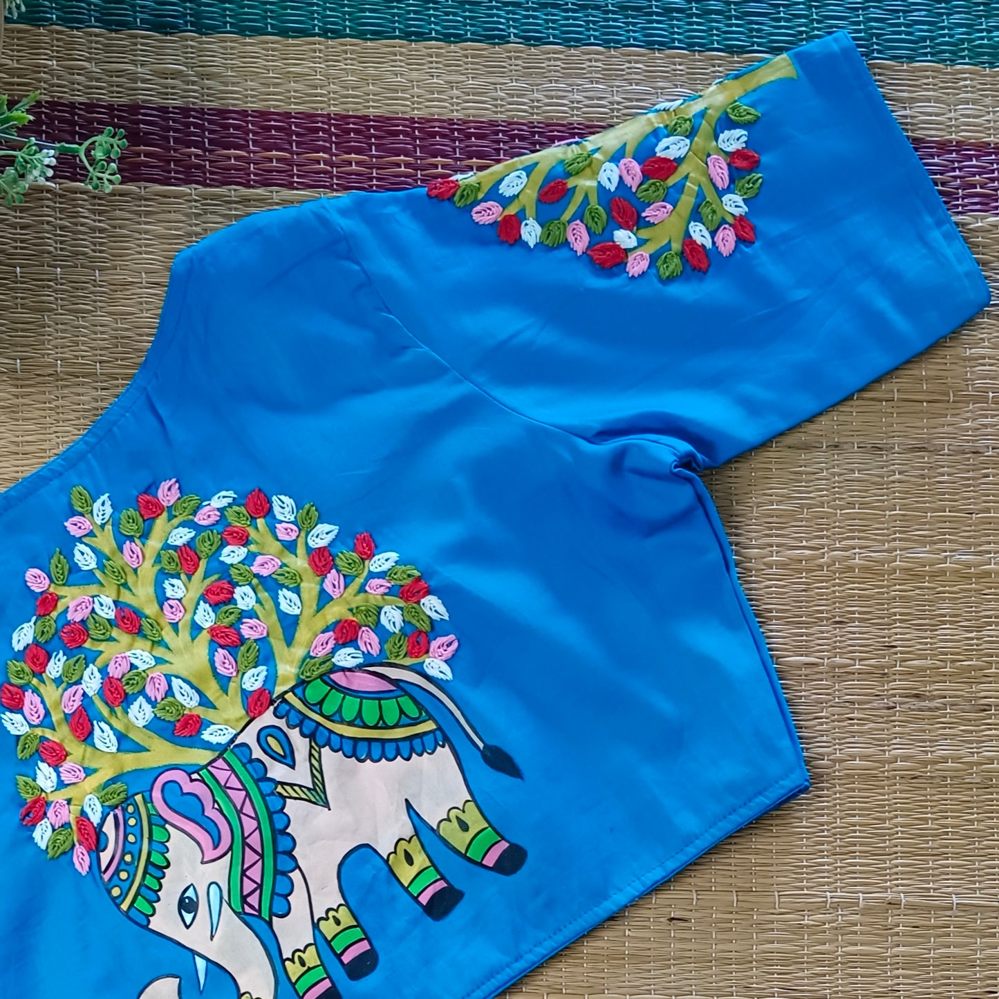 Blue hand painted & hand embroidery blouse