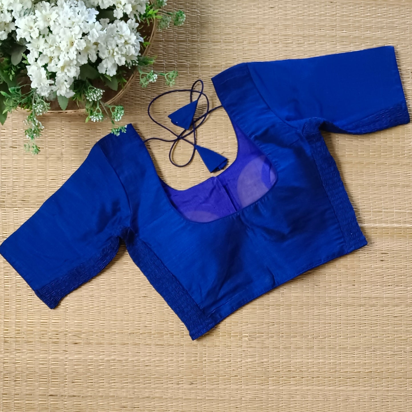 Classic dark royal blue plain flexi fit blouse