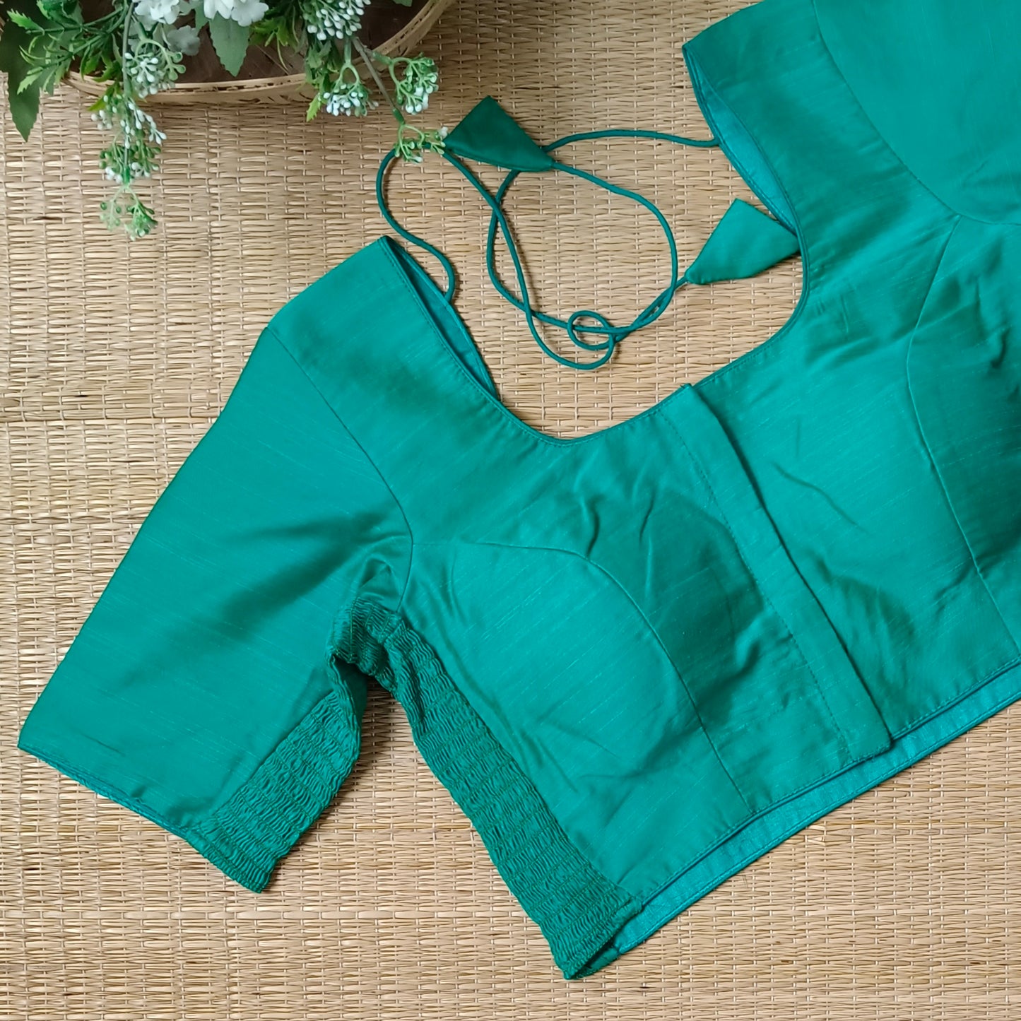 Classic rama green plain flexi fit blouse
