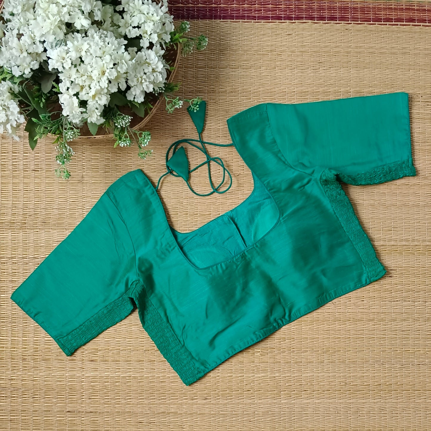 Classic rama green plain flexi fit blouse