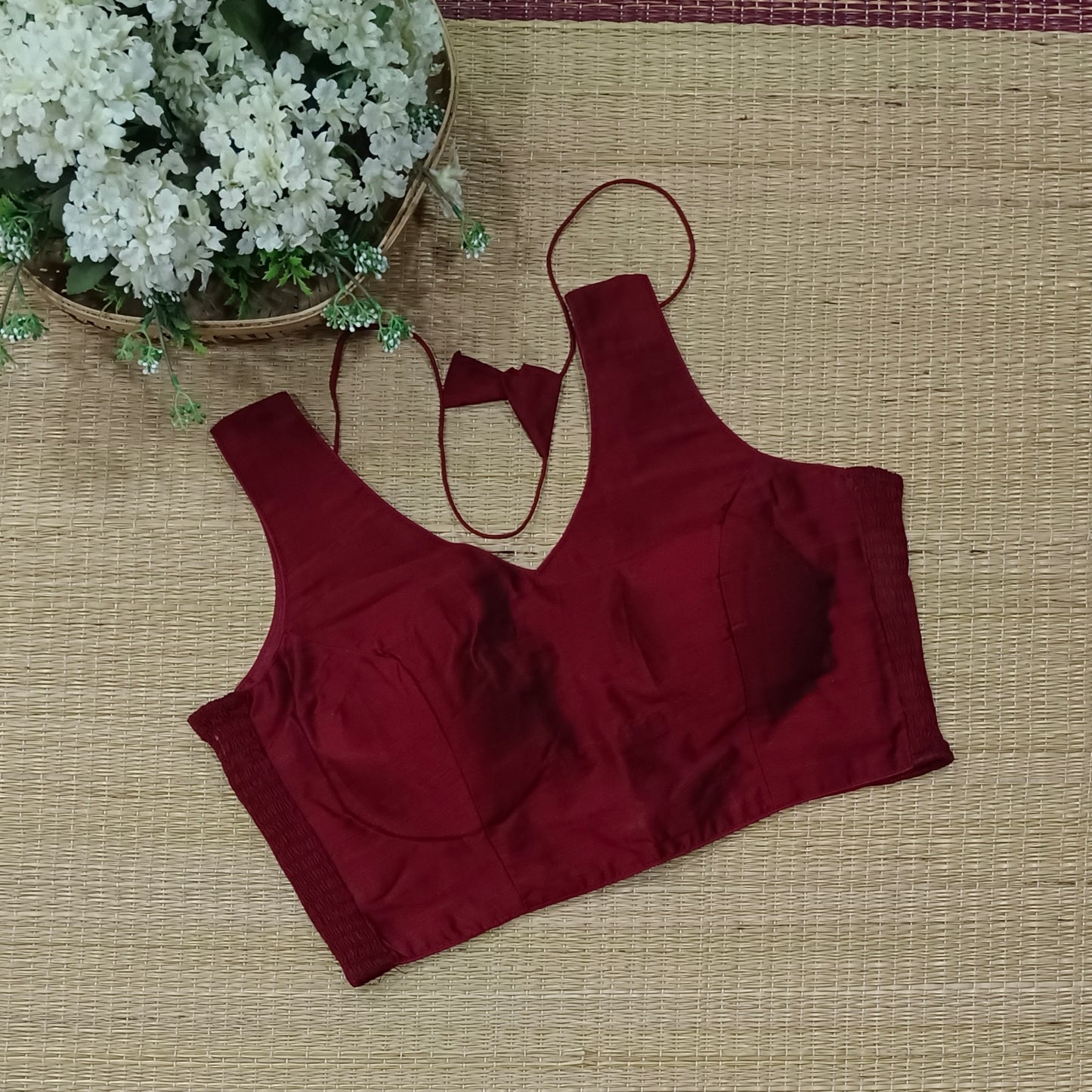Maroon plain flexifit blouse (attachable sleeves)