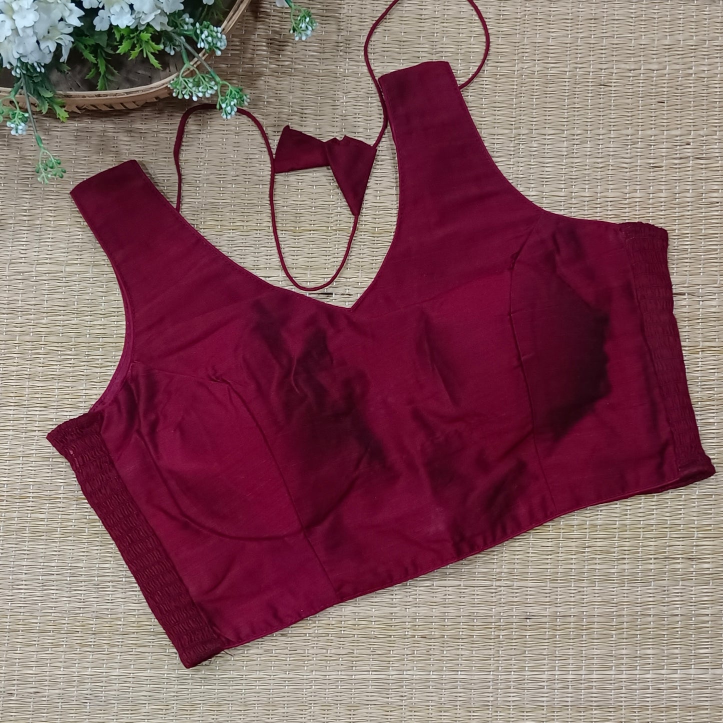 Maroon plain flexifit blouse (attachable sleeves)