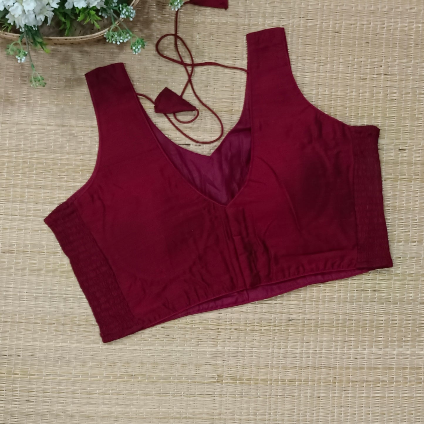 Maroon plain flexifit blouse (attachable sleeves)