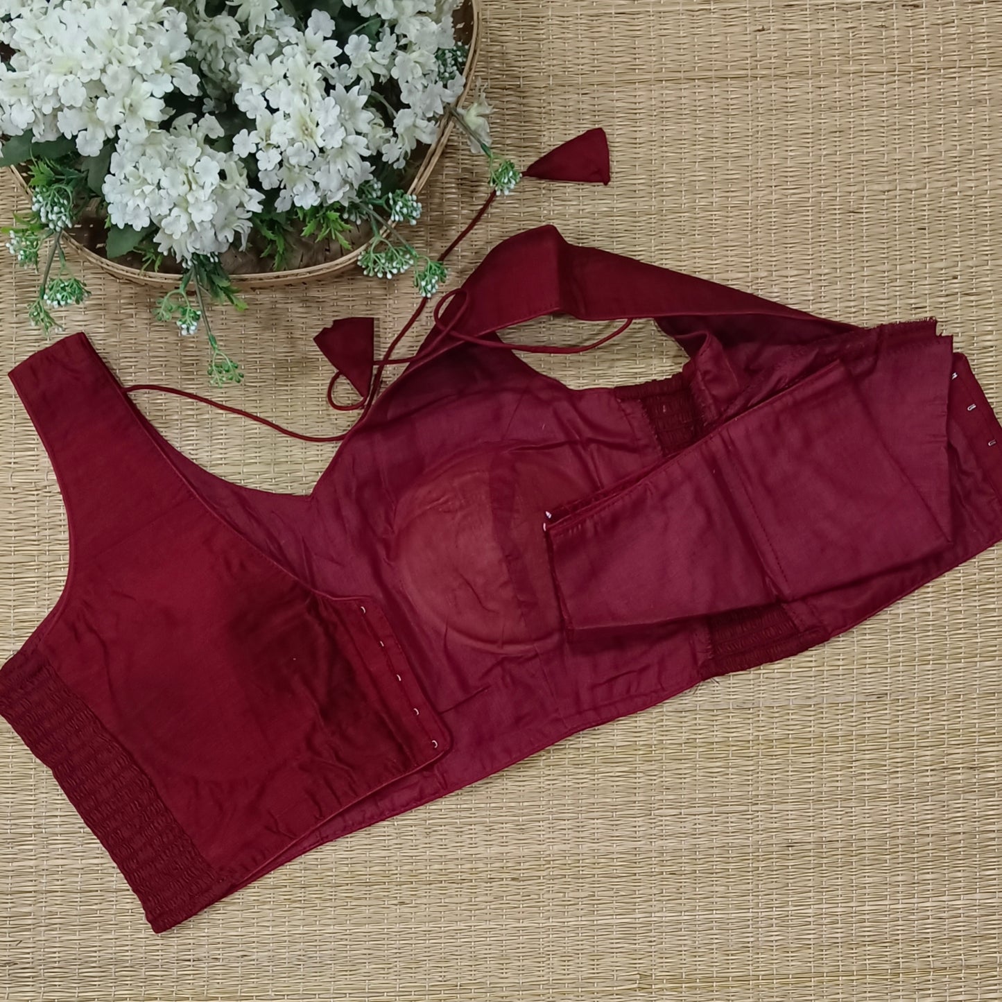 Maroon plain flexifit blouse (attachable sleeves)