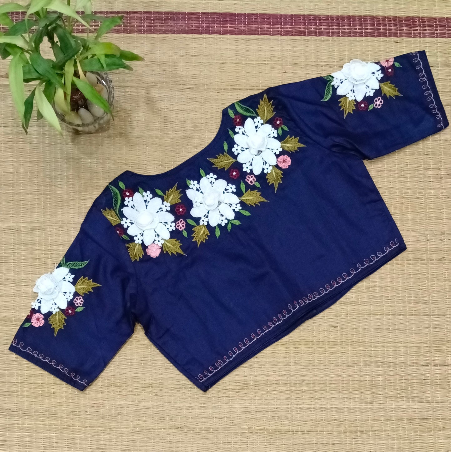 Navy Blue 3D Lace Blouse